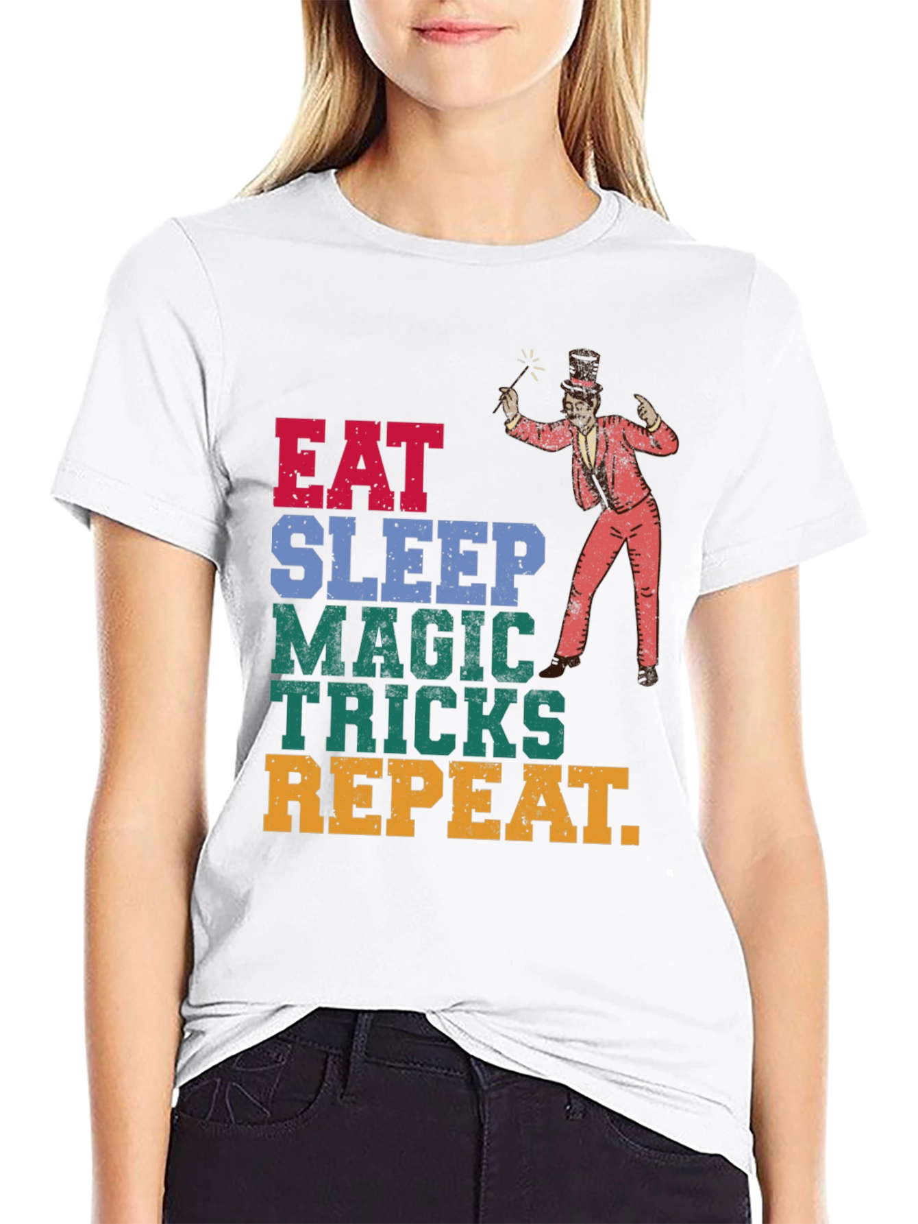 Black Eat Sleep Magic Tricks Repeat Graphic Tee view 9