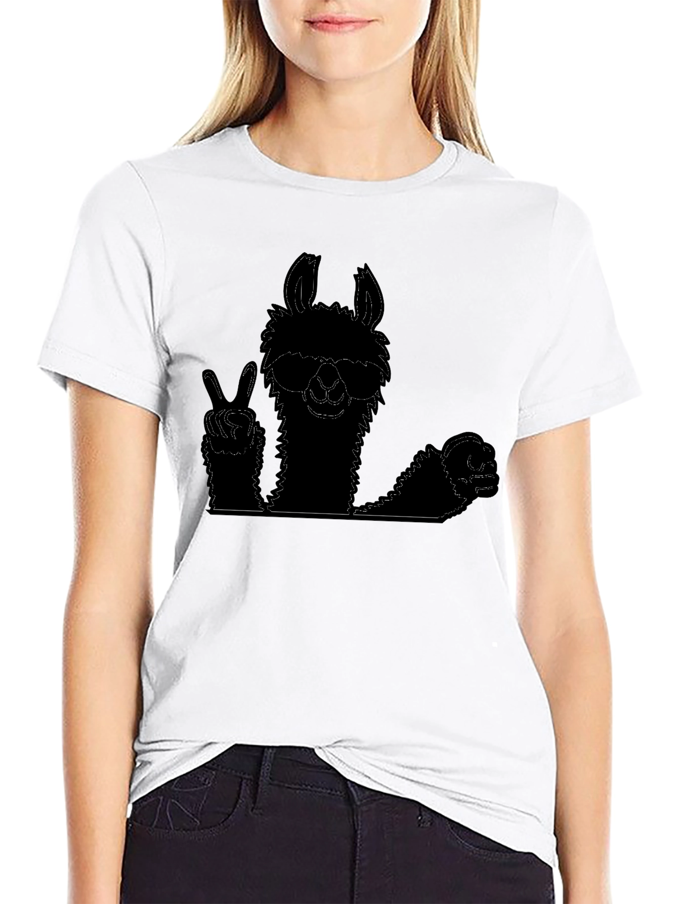 Black Cool Llama Graphic Tee - Peace Out Style view 9