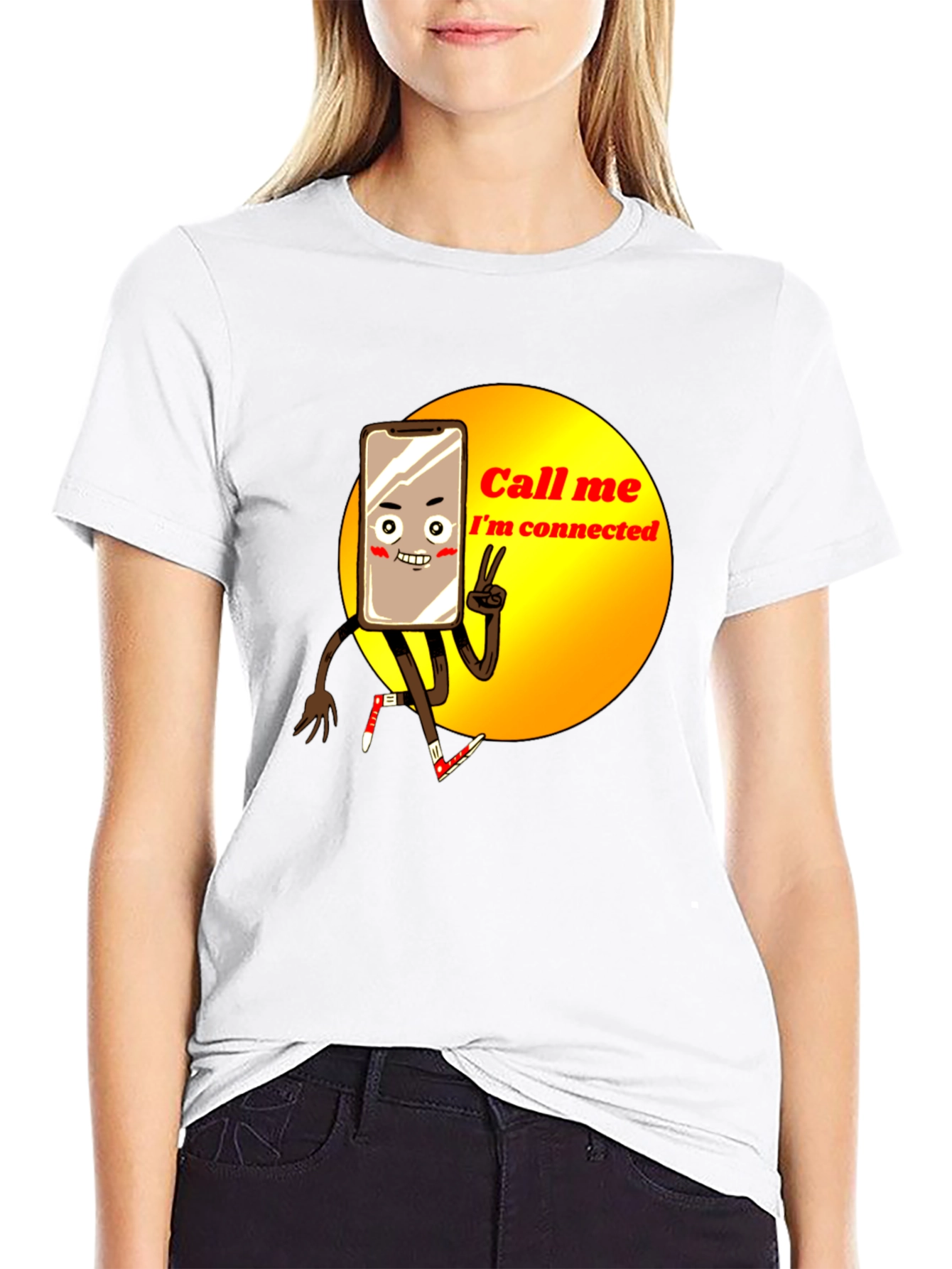 Black Connected Phone Cartoon T-Shirt view 9