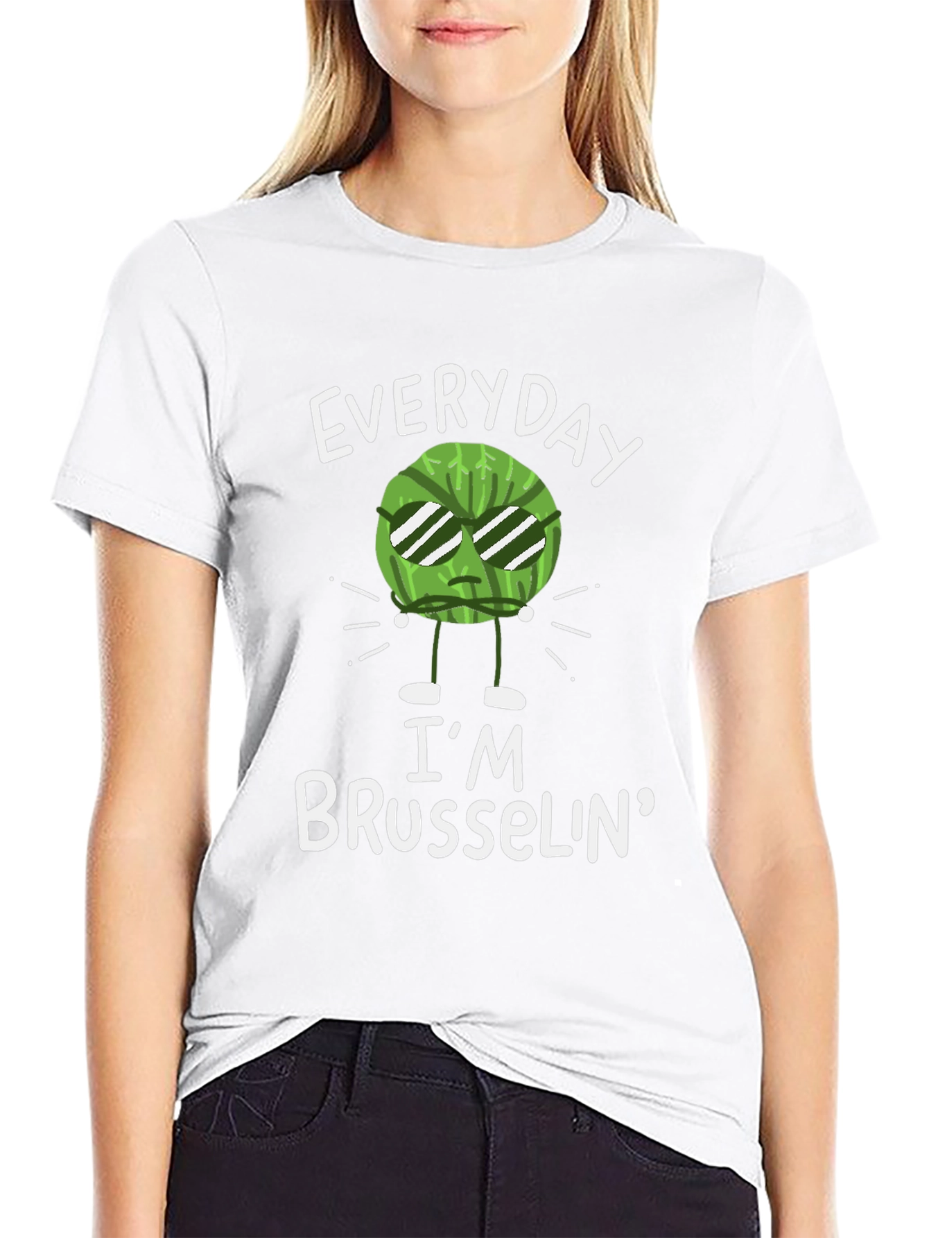 Black Everyday I'm Brusselin' T-Shirt - Funny Vegetable Pun Tee view 9
