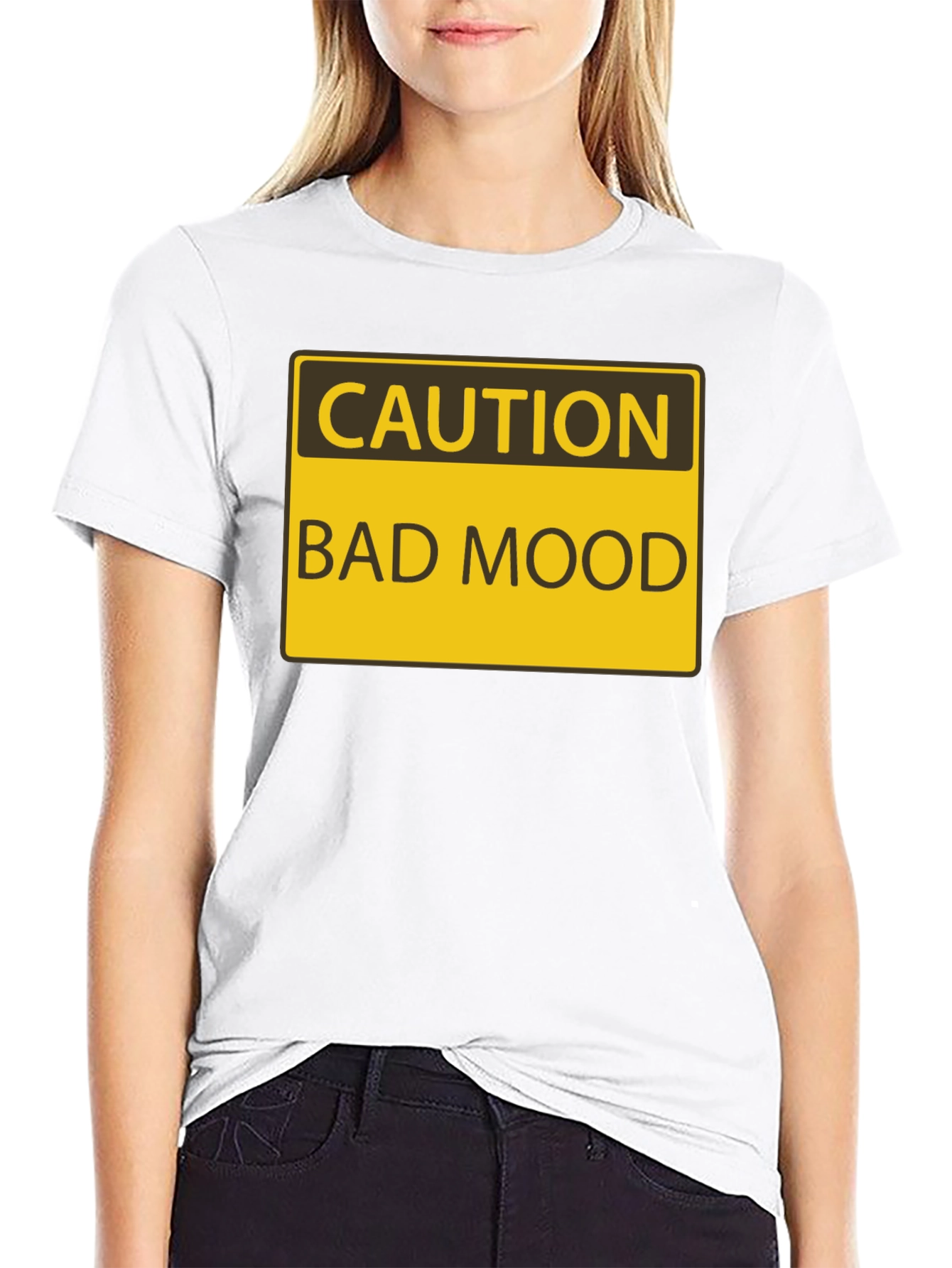Black Caution Bad Mood Funny Graphic T-Shirt view 9