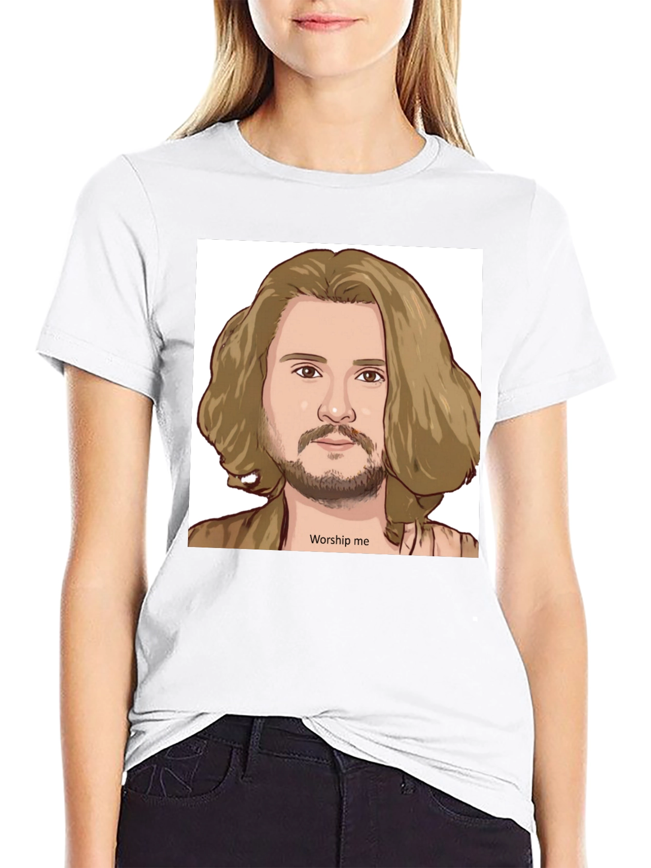 Black Worship Me Cartoon Graphic Tee view 9