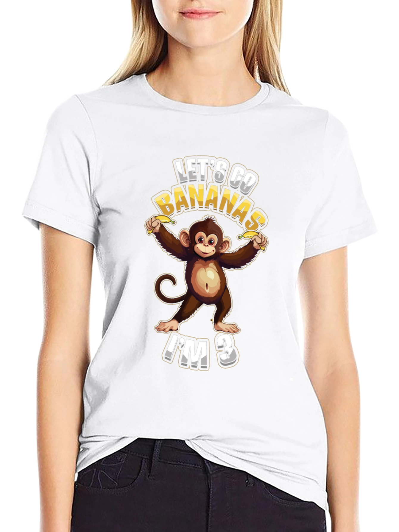 Black Let's Go Bananas I'm 3 T-Shirt view 9