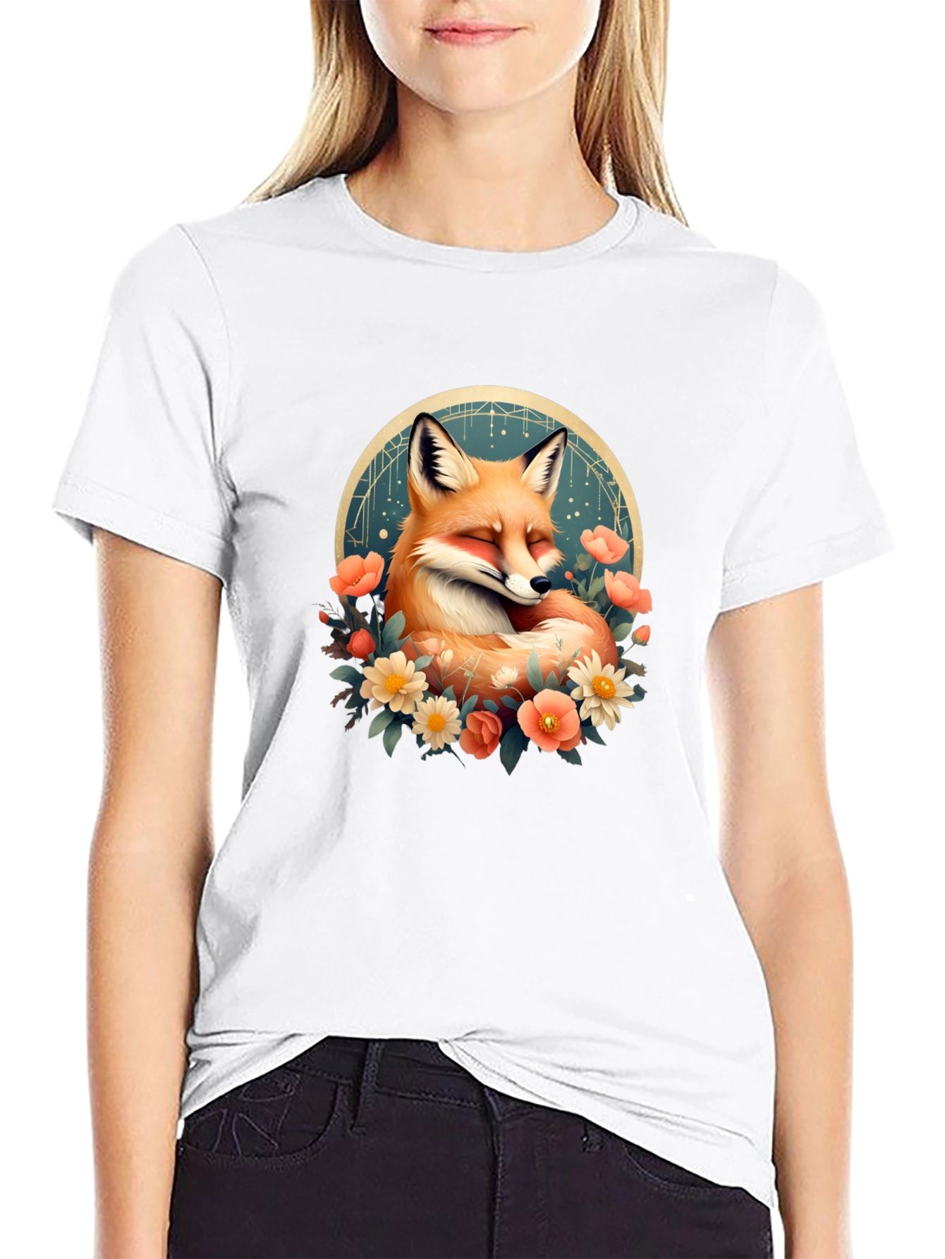 Black Fox & Floral Graphic T-Shirt - Unisex view 9