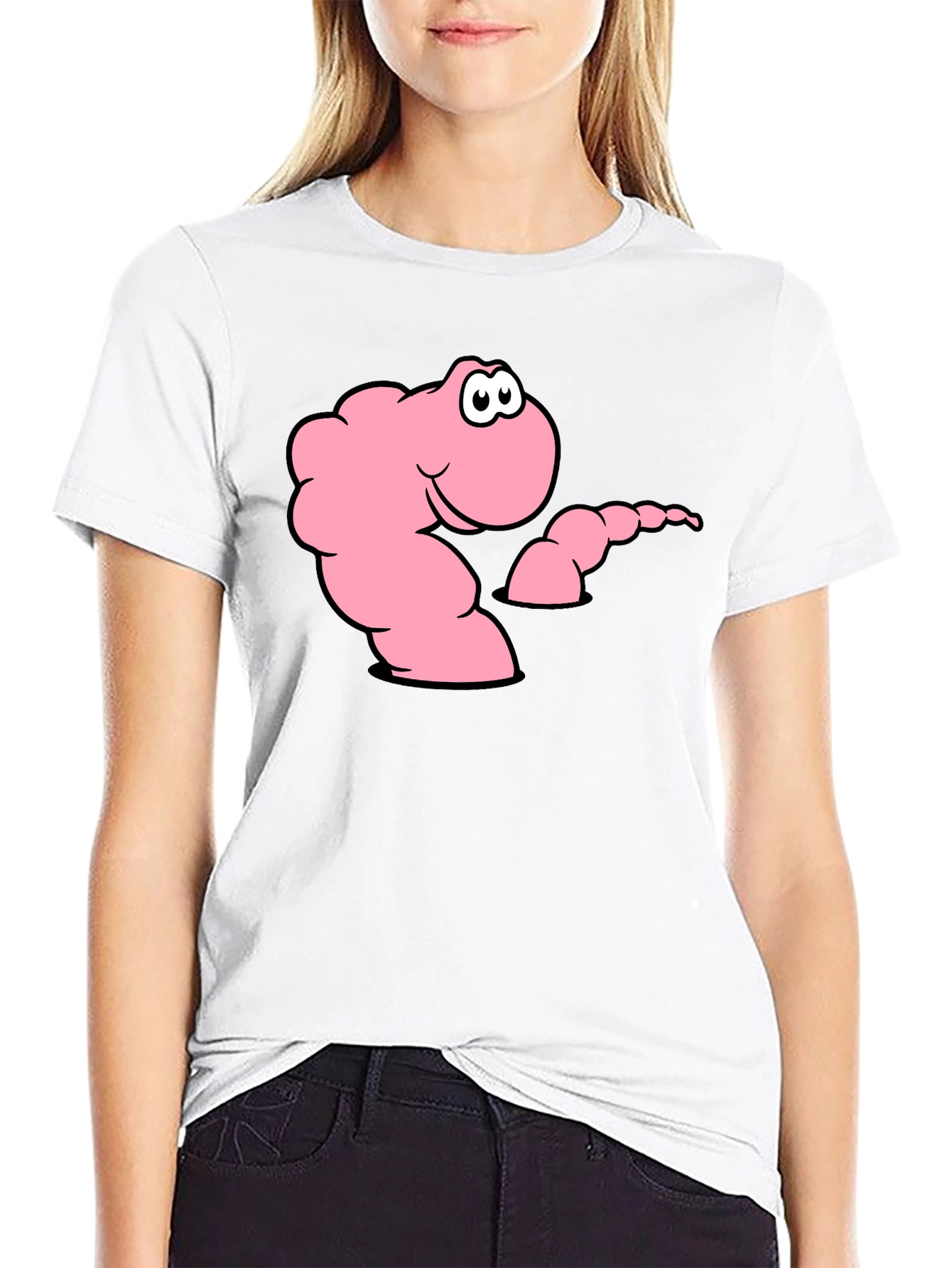 Black Cartoon Worm Black T-Shirt view 9