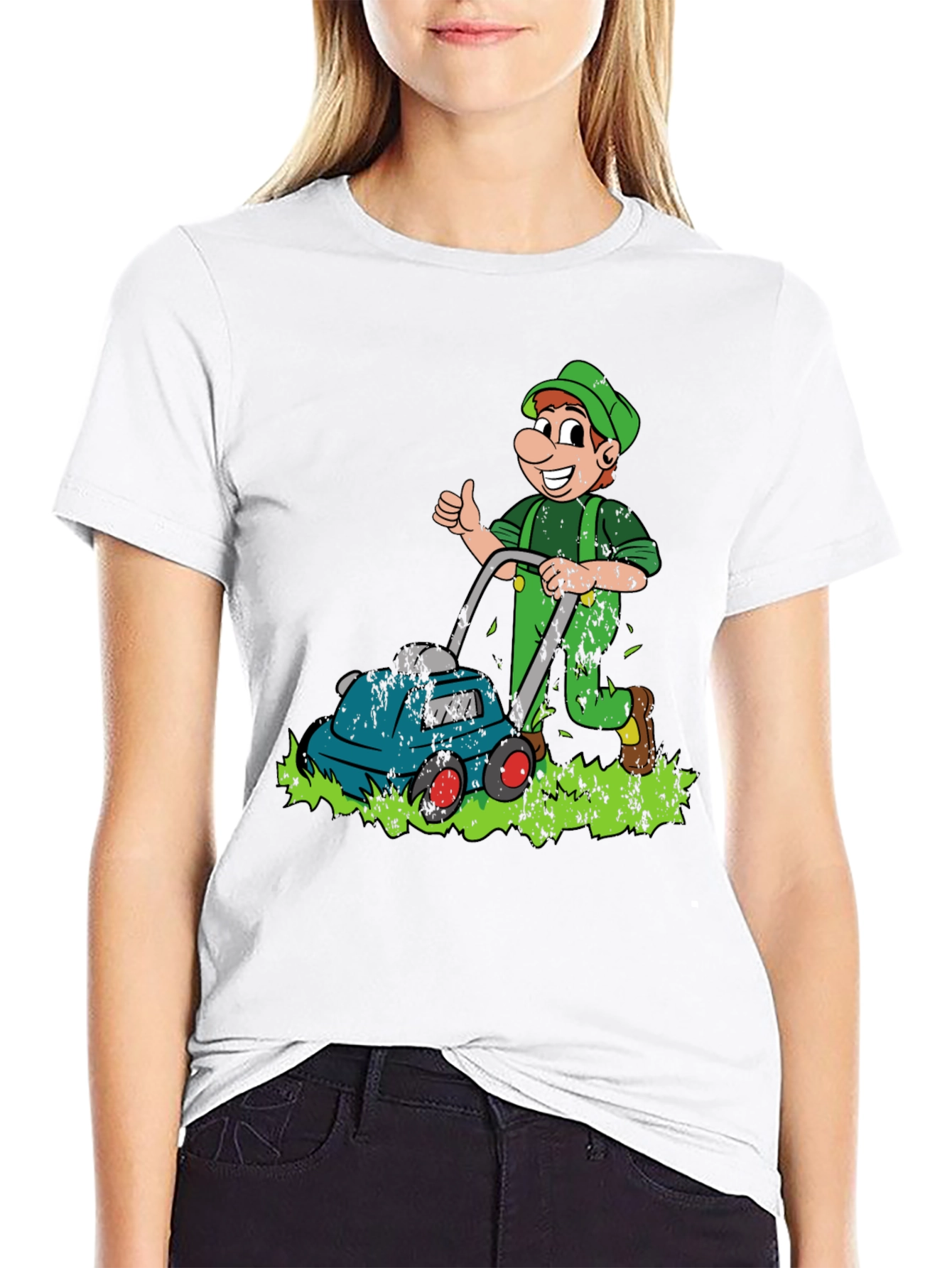 Black Funny Lawn Mower Cartoon Graphic T-Shirt view 9