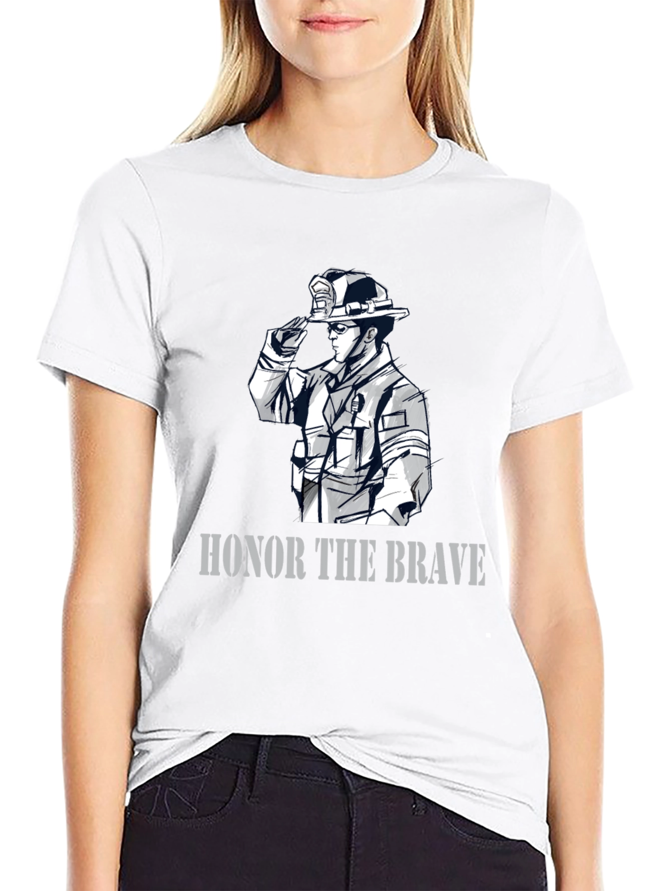 Black Honor The Brave Firefighter Graphic T-Shirt view 9