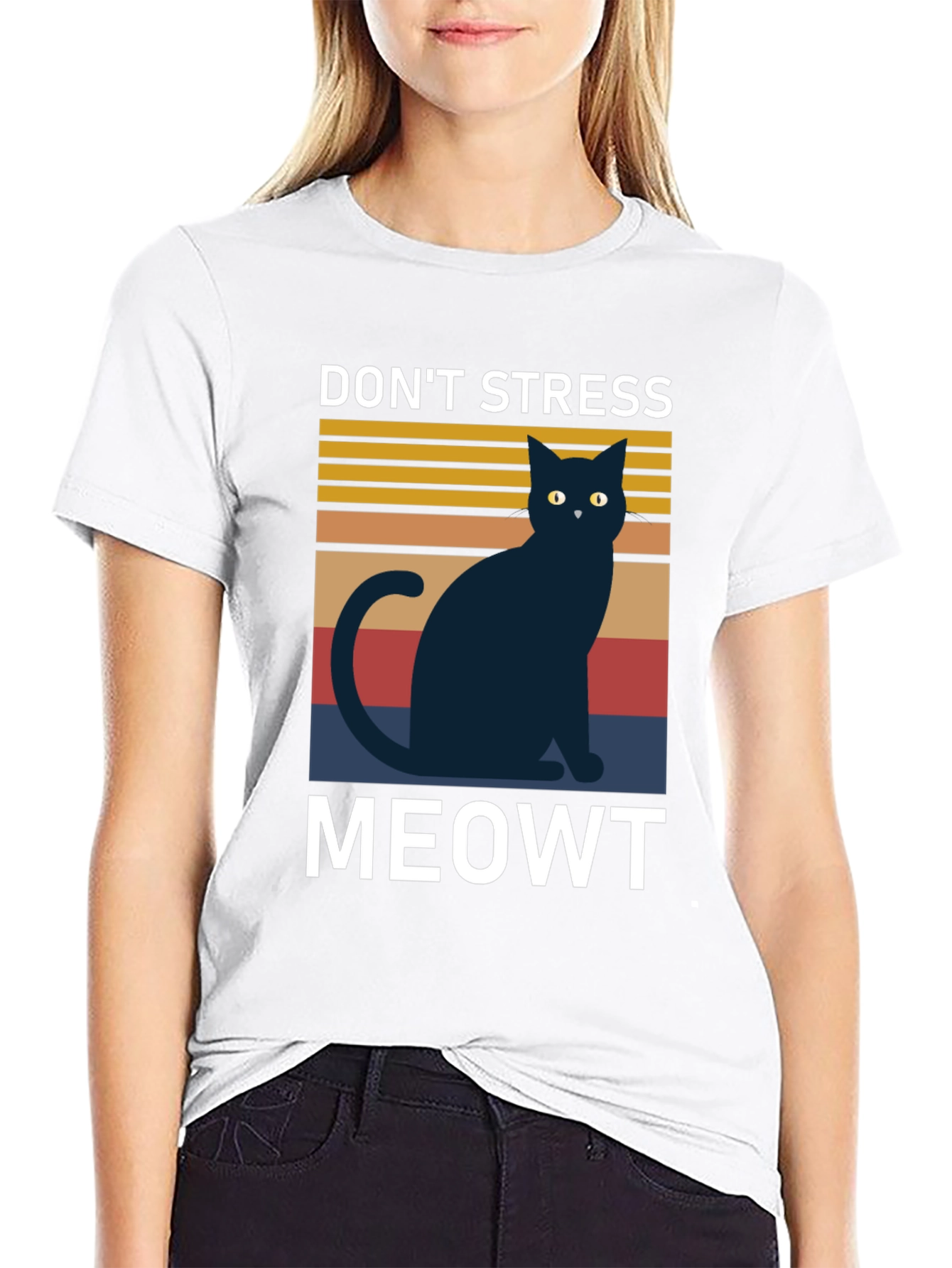 Black Don't Stress Meowt T-Shirt, Cat Lover Tee view 9