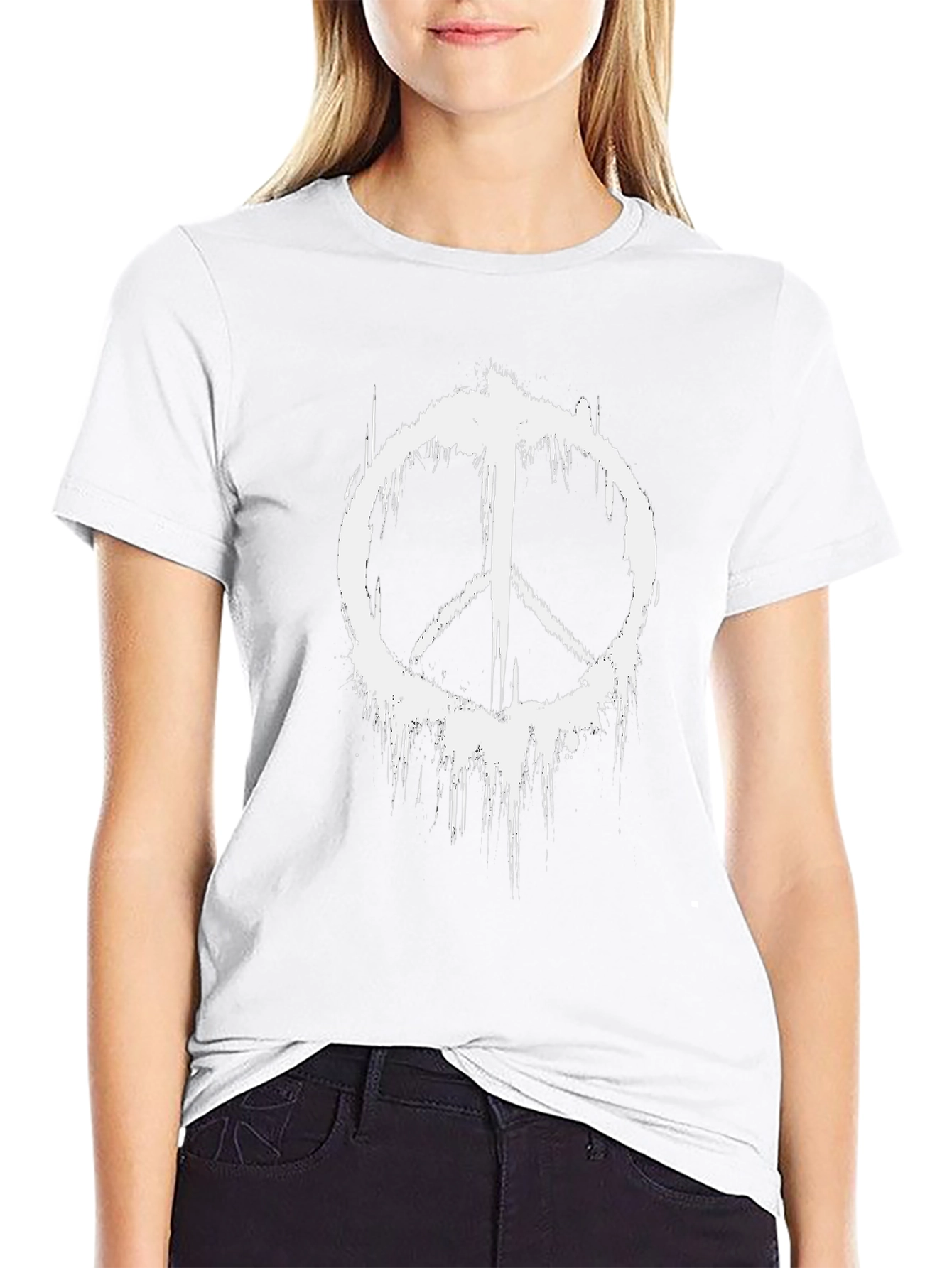 Black Distressed Peace Sign Black Graphic T-Shirt view 9