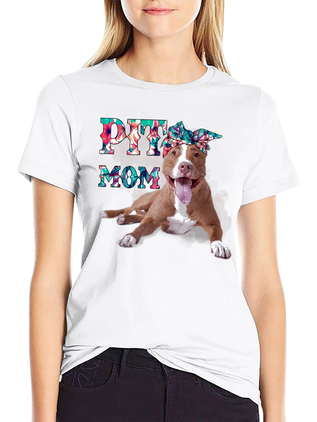 Pitbull Mom T-Shirt - Floral Design - 9