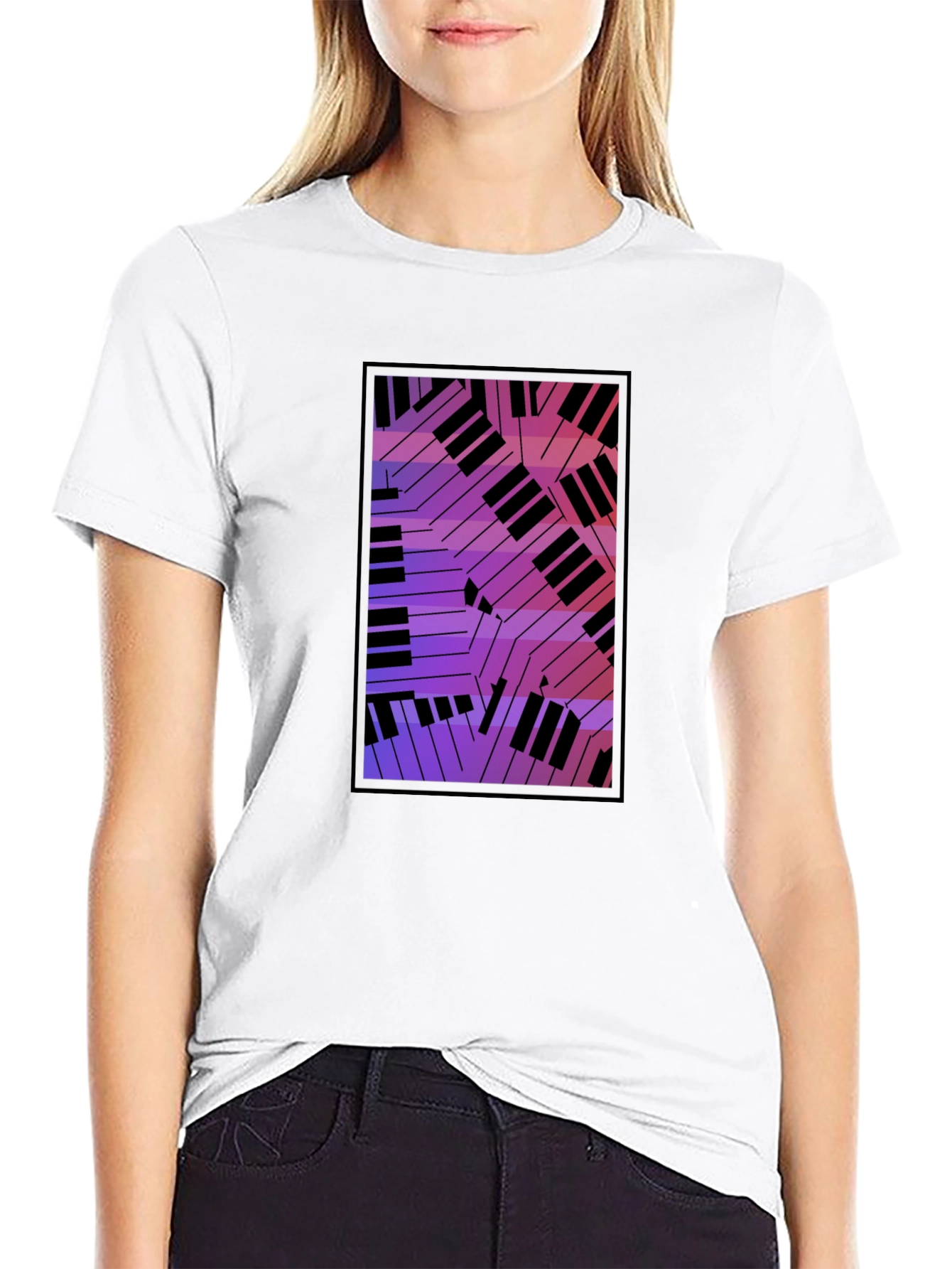 Black Abstract Piano Keys Graphic Black T-Shirt view 9