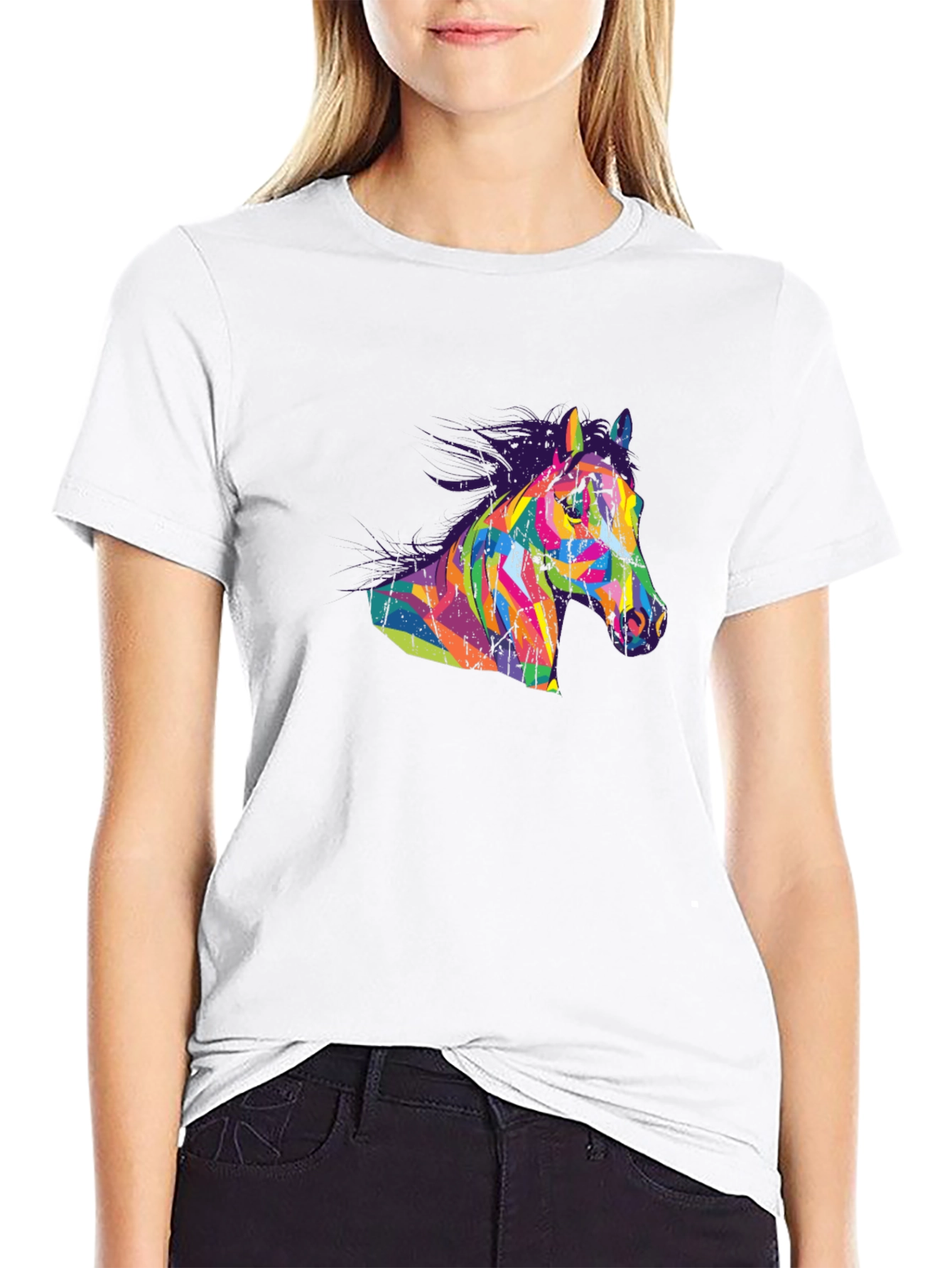 Black Abstract Horse Graphic Tee - Men's Black T-Shirt view 9