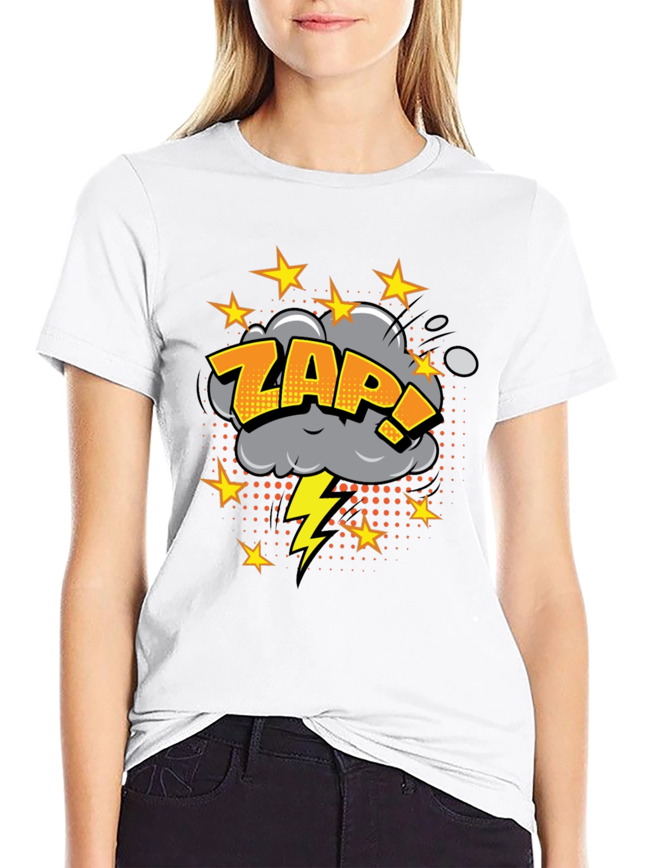 Black Zap! Graphic Print Black T-Shirt view 9