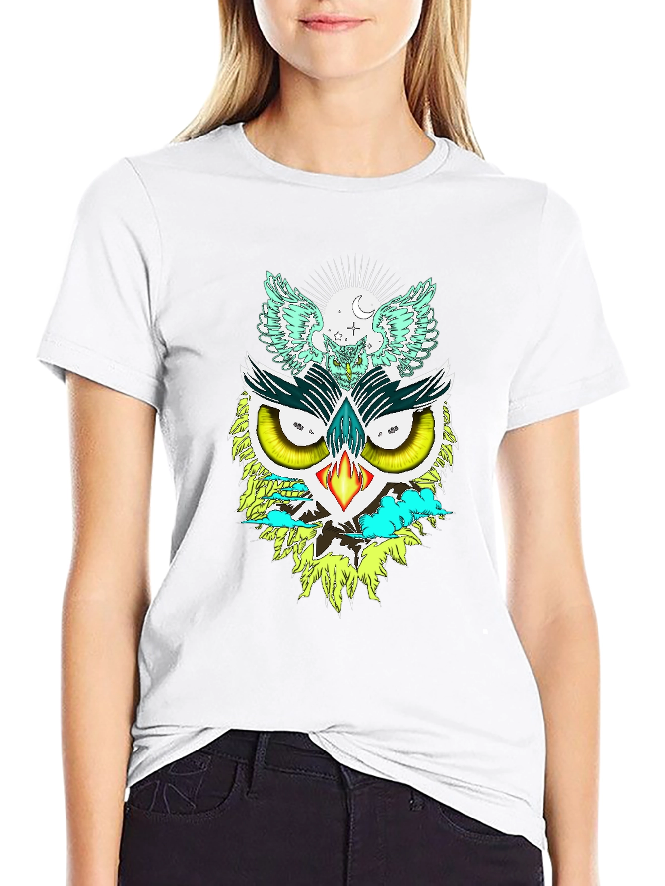 Black Unique Owl Graphic Print Tee view 9