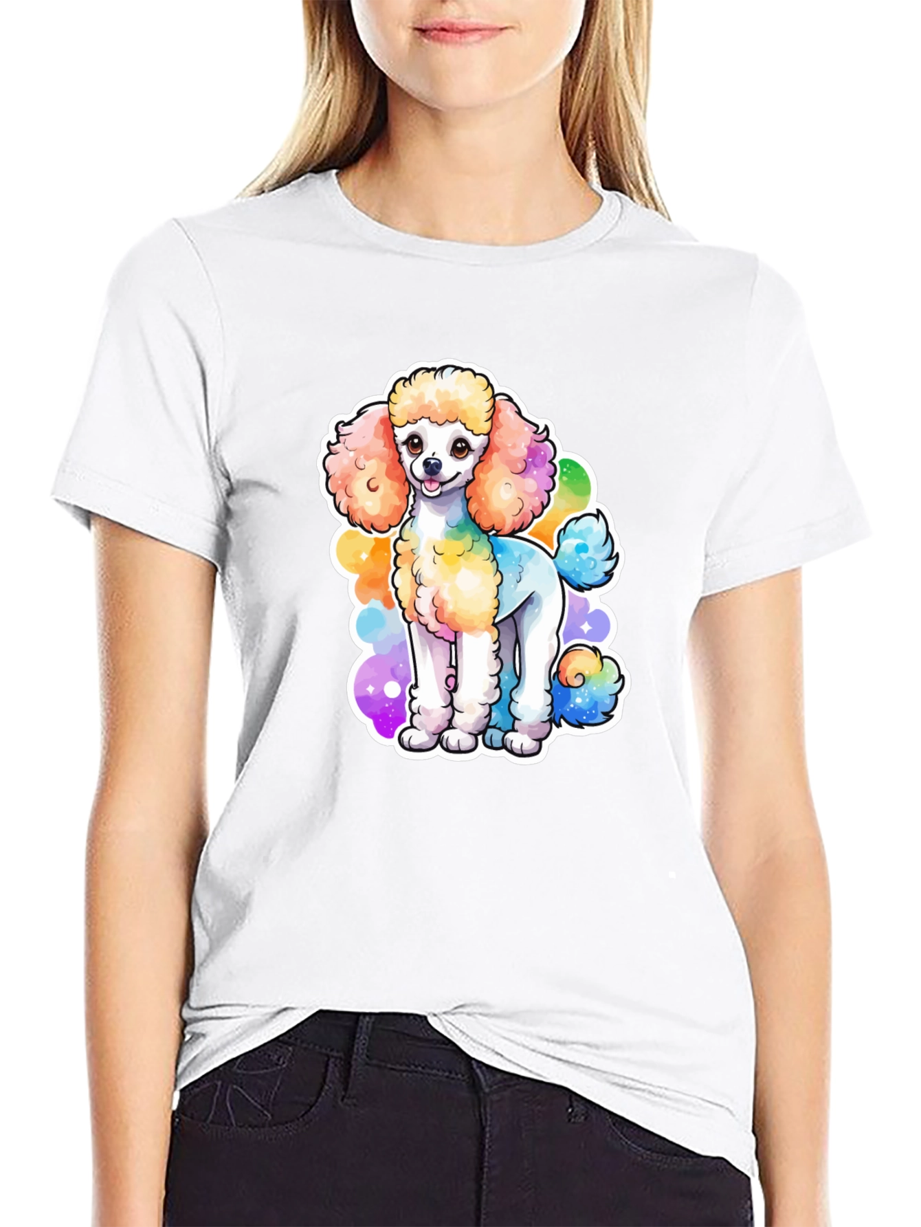 Black Rainbow Poodle Graphic Black T-Shirt view 9