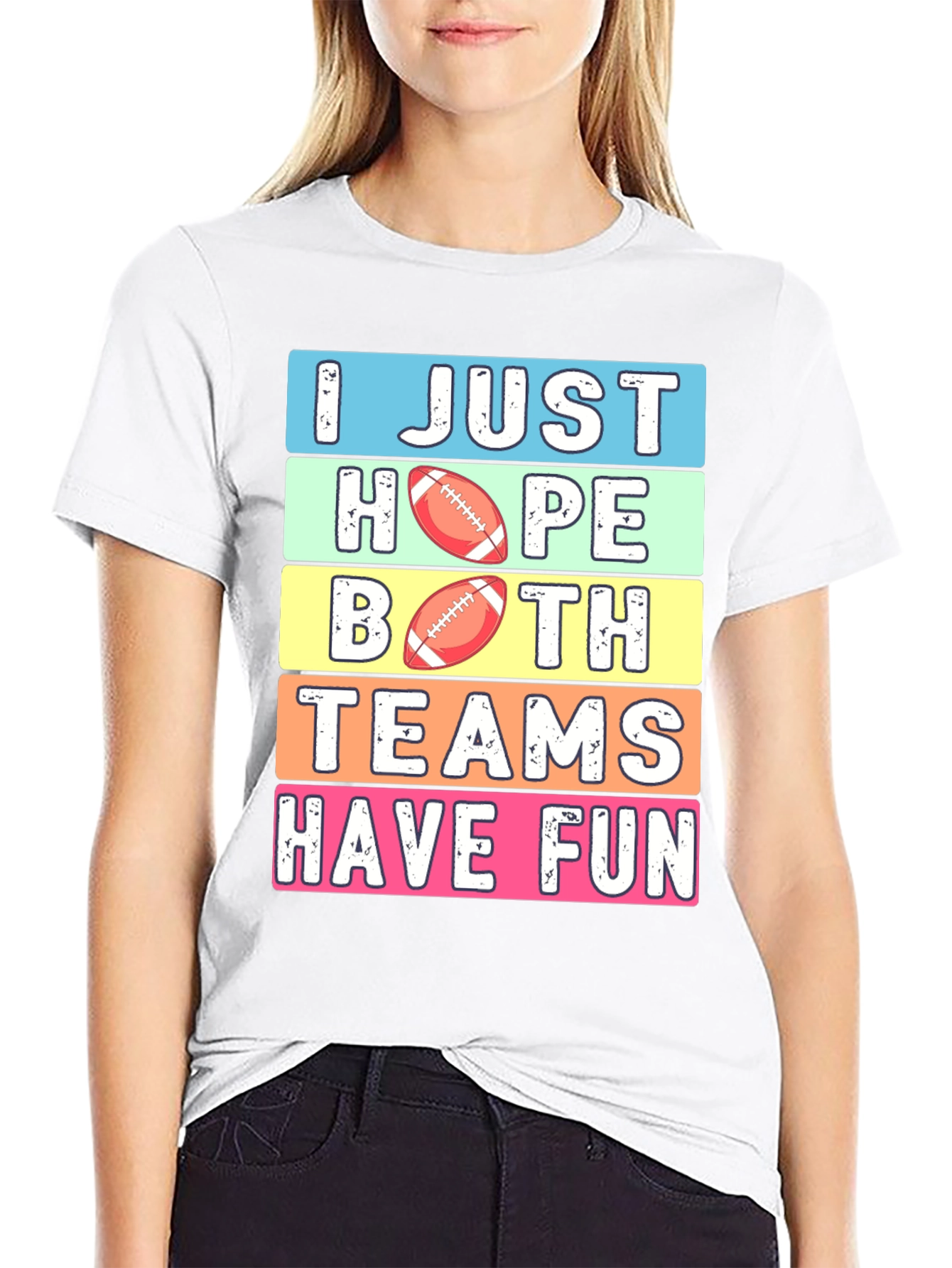 Black Funny Football T-Shirt: I Just Hope Both Teams Have Fun view 9