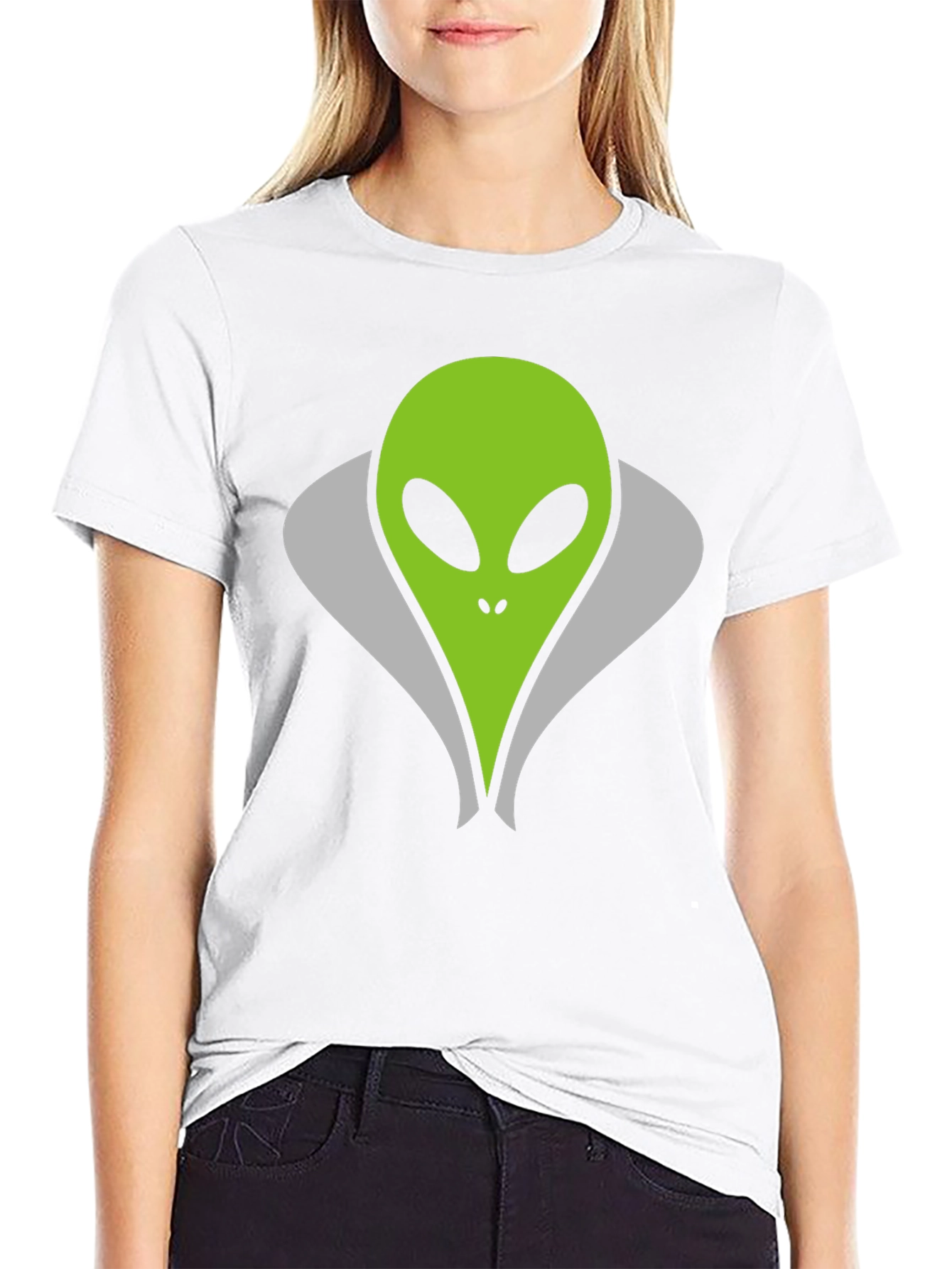 Black Alien Head Graphic Tee - Black Cotton T-Shirt view 9