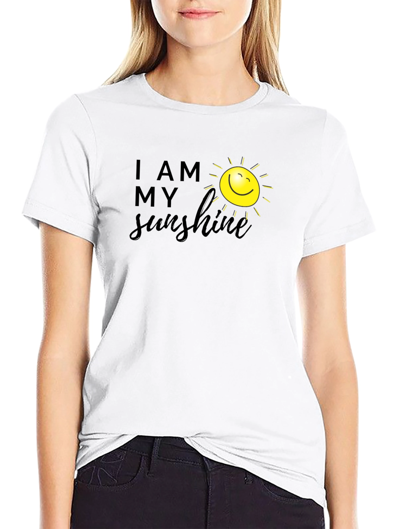 Black I Am My Sunshine Graphic Tee - Black Cotton T-Shirt view 9