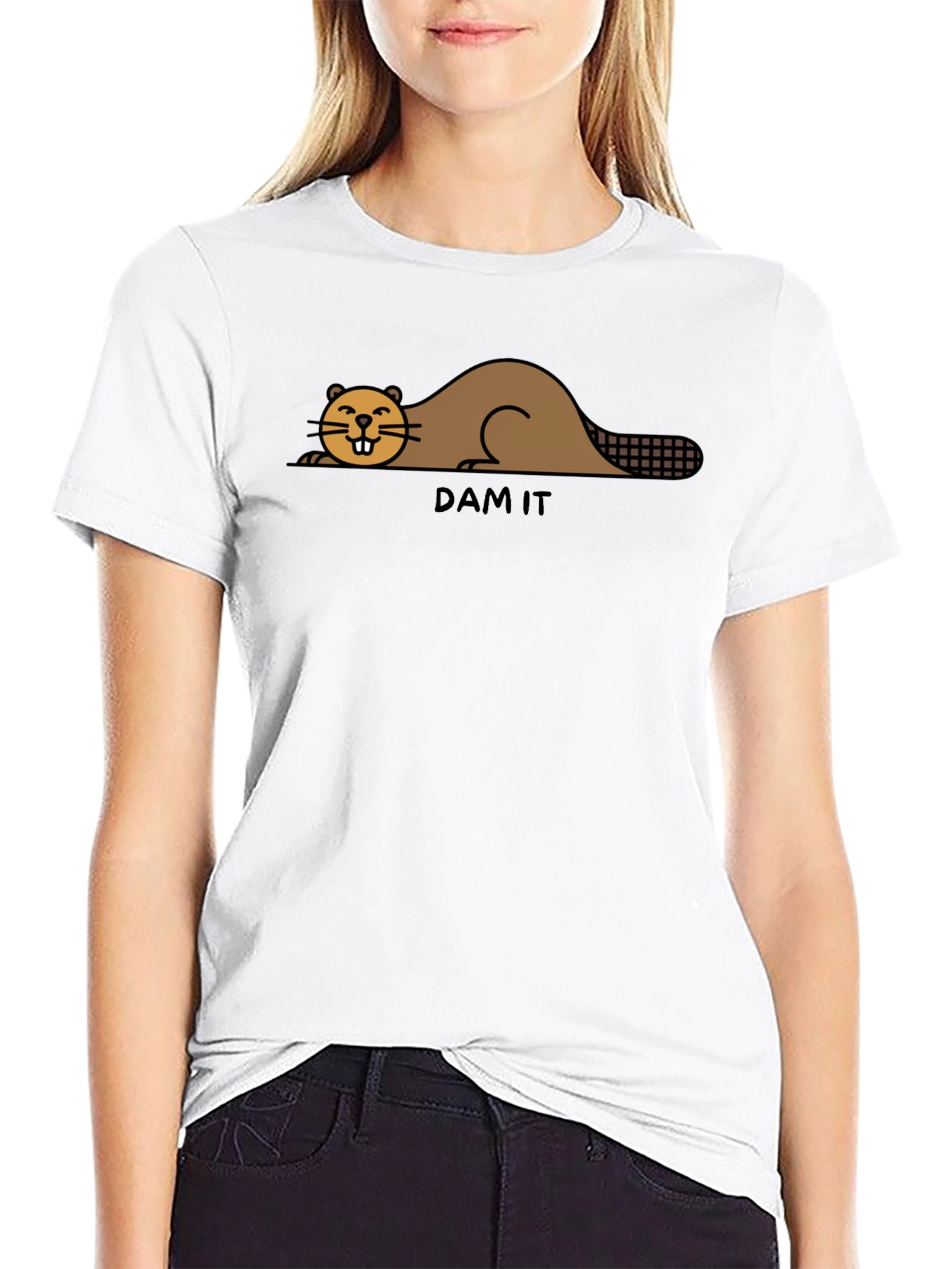 Black Funny Beaver "Dam It" Graphic T-Shirt view 9