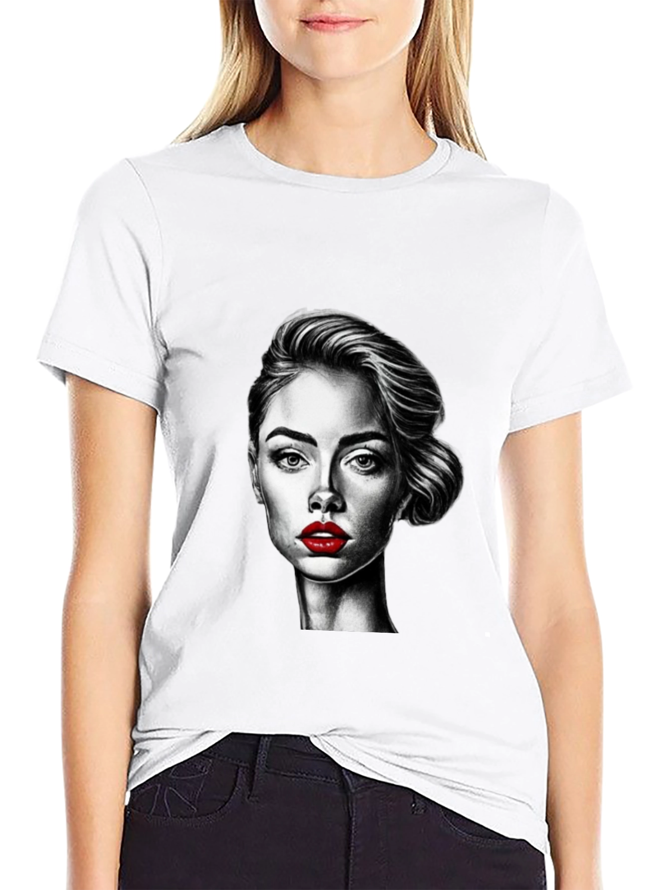 Woman Portrait Graphic Tee - Stylish Black T-Shirt - 9