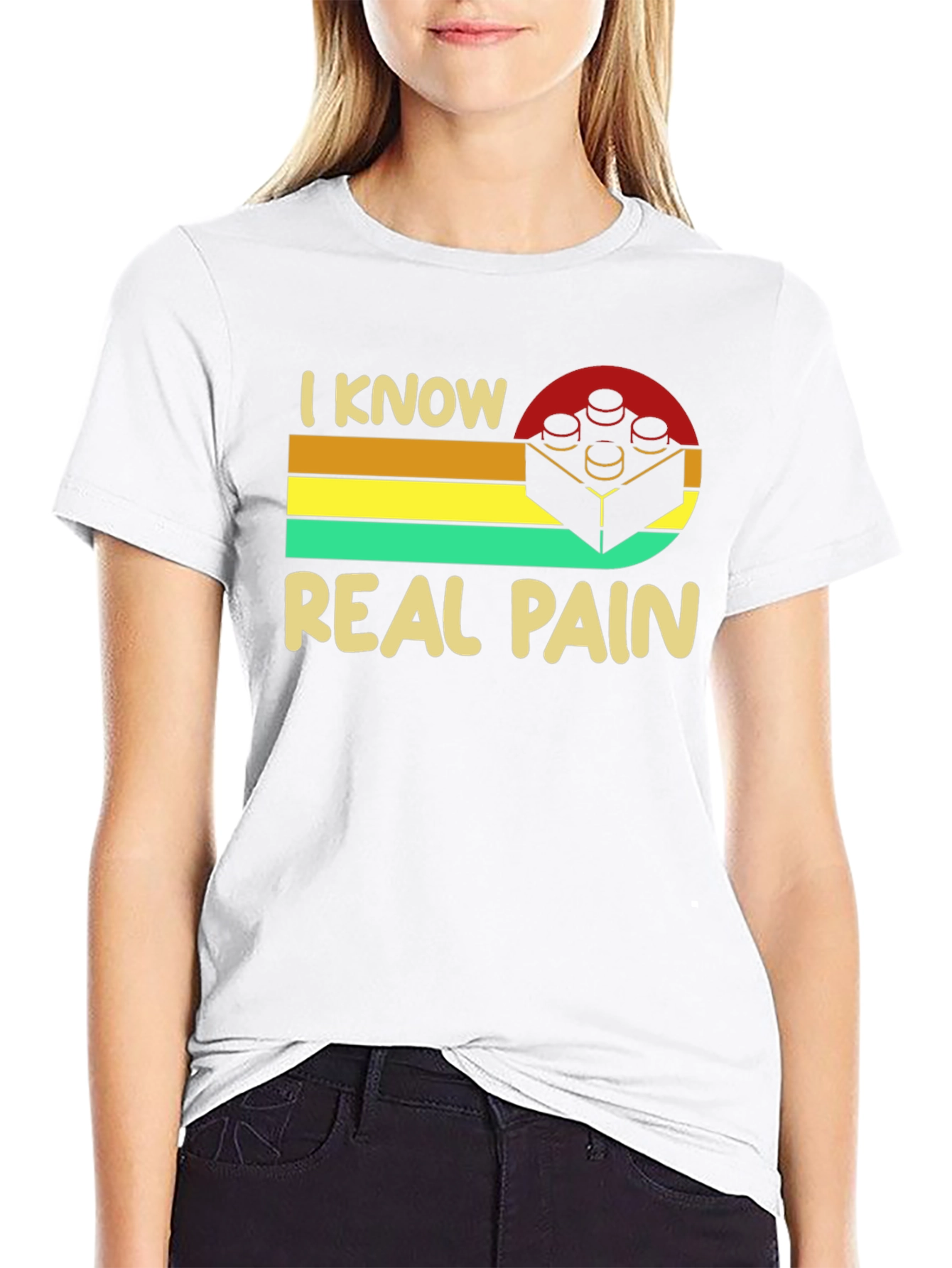 Black I Know Real Pain Funny Brick T-Shirt view 9