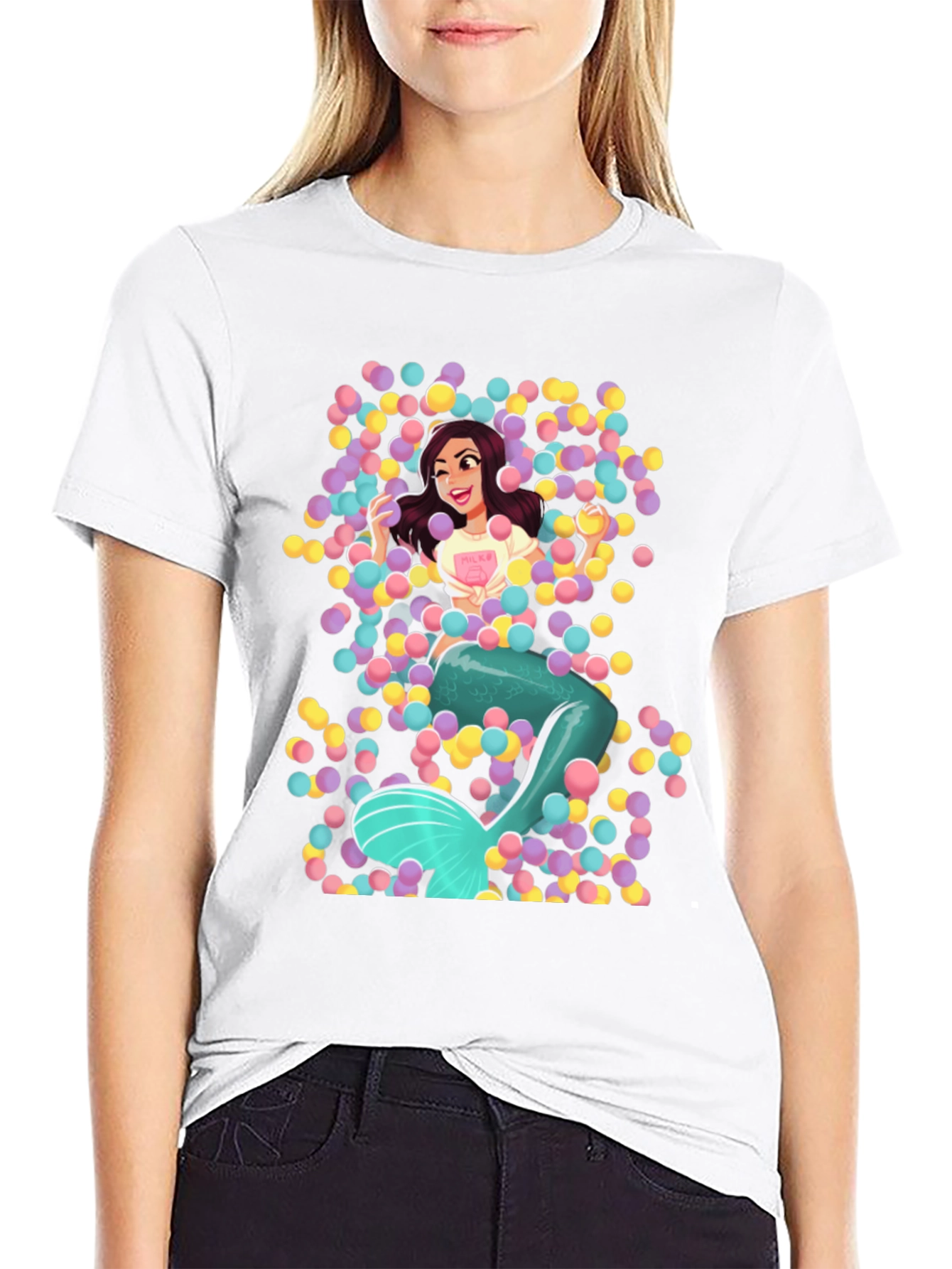 Black Mermaid in Ball Pit Graphic Tee - Fun Novelty T-Shirt view 9