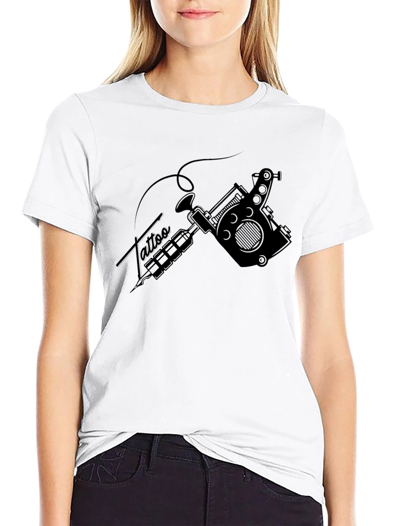 Black Tattoo Gun Graphic Tee - Black Cotton Casual Shirt view 9