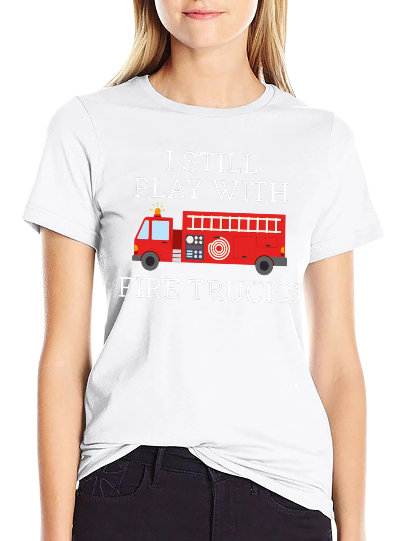 Black I Still Play With Fire Trucks Graphic T-Shirt view 9