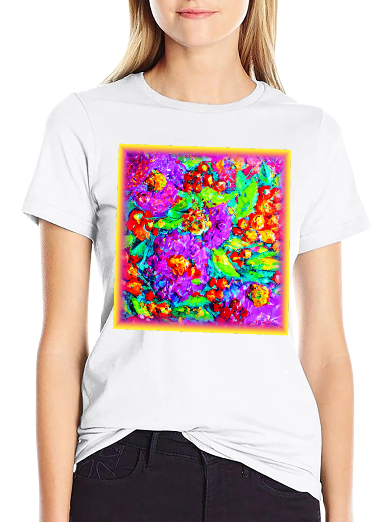 Black Floral Art Print Black T-Shirt view 9