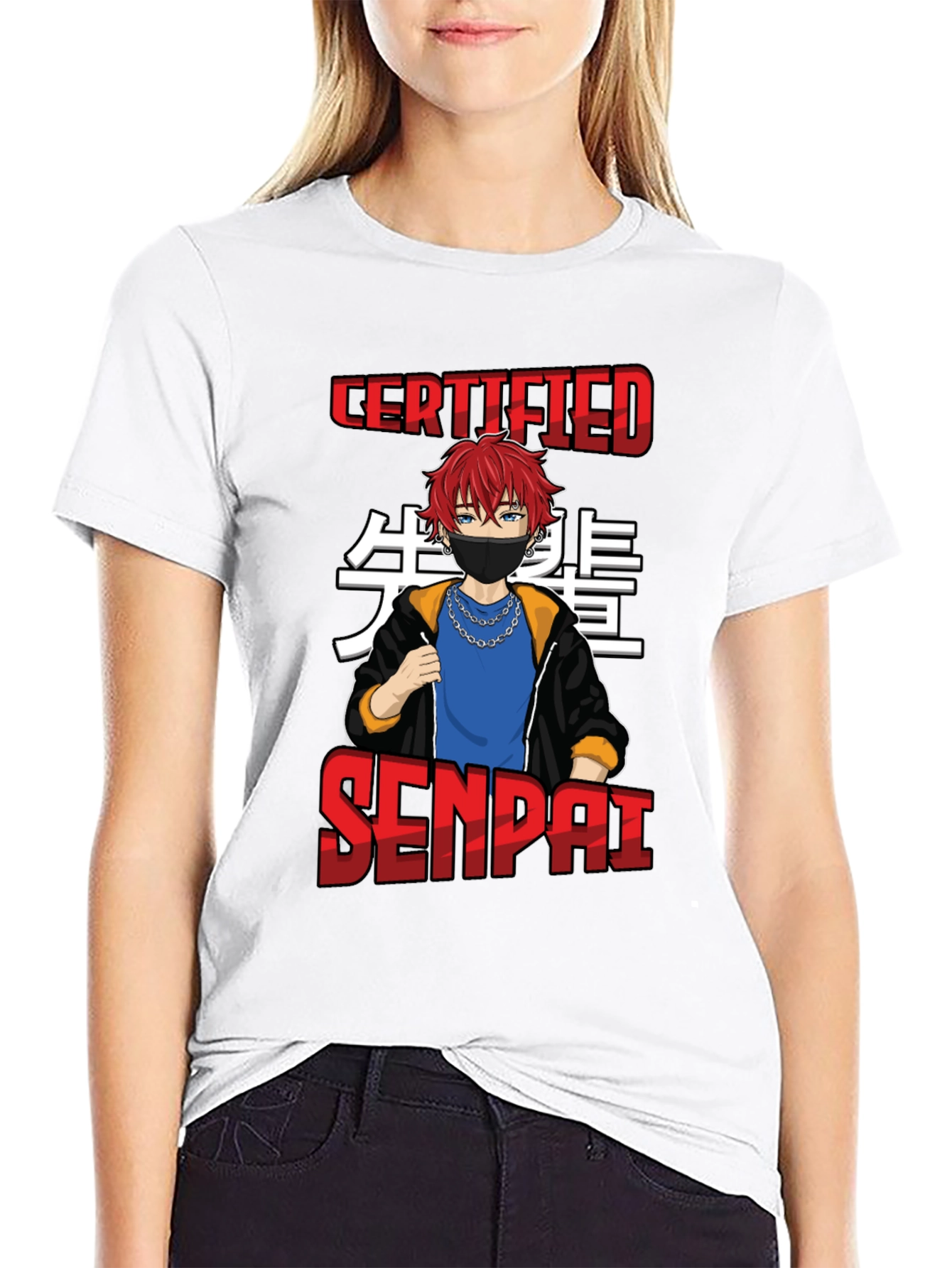 Black Certified Senpai Anime Style T-Shirt view 9