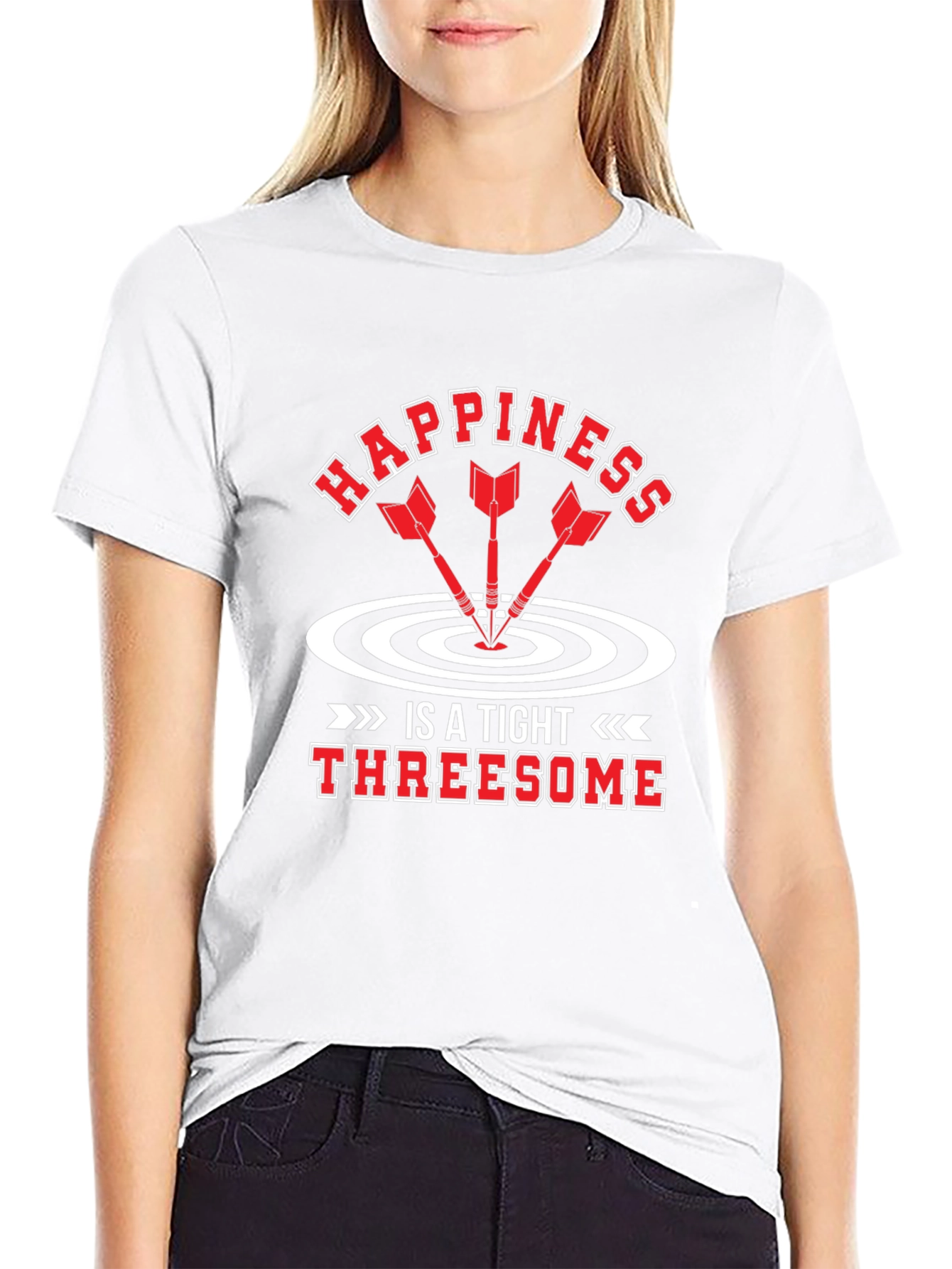 Black Happiness is a Tight Threesome Funny Dart T-Shirt view 9