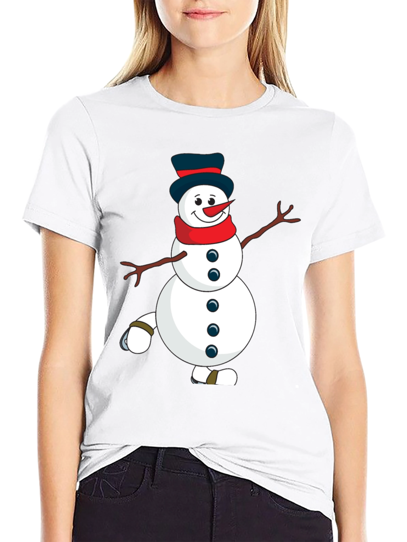 Black Snowman Graphic Tee - Black Cotton Blend view 9