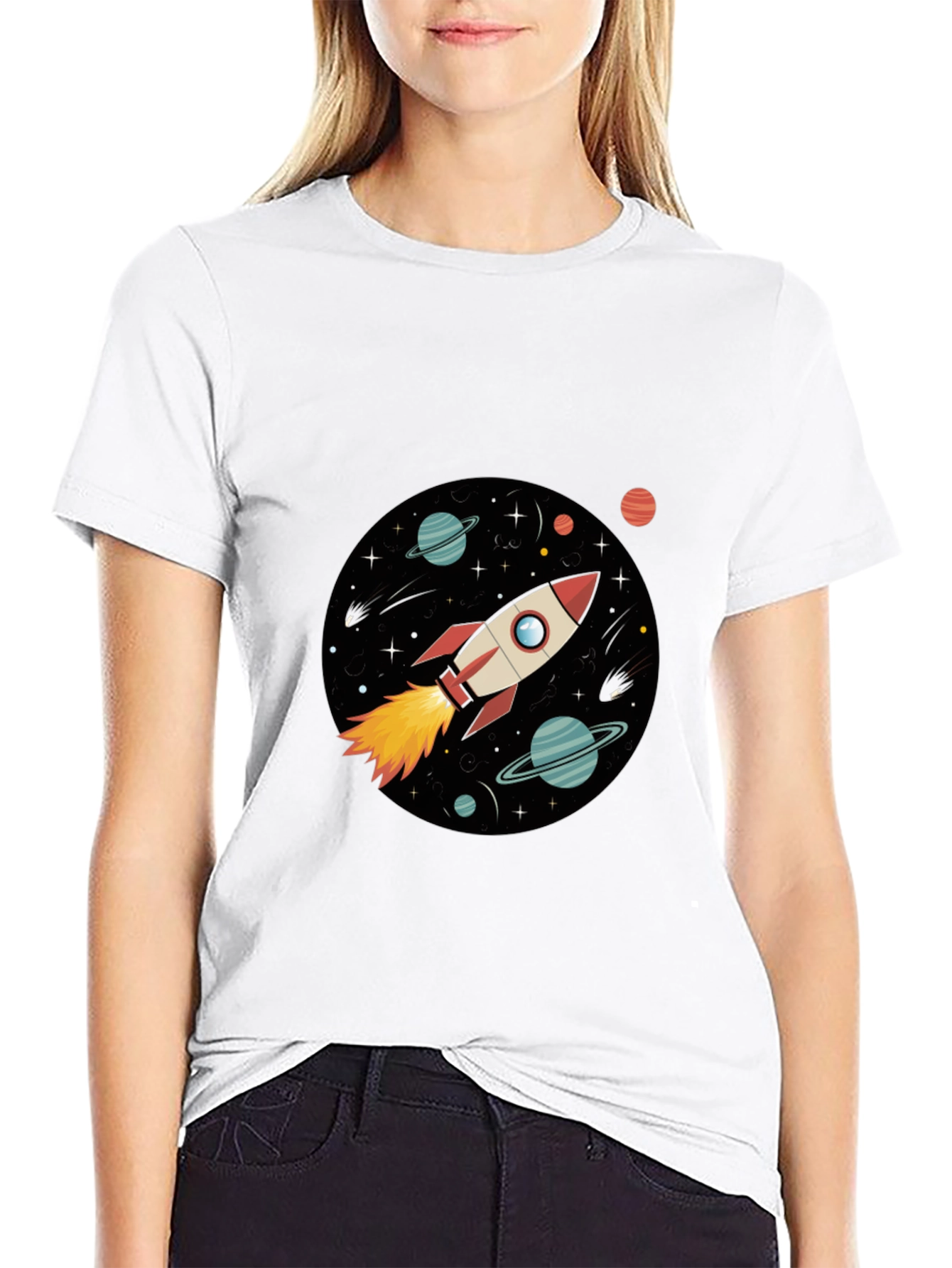 Black Space Rocket Graphic Black Tee view 9