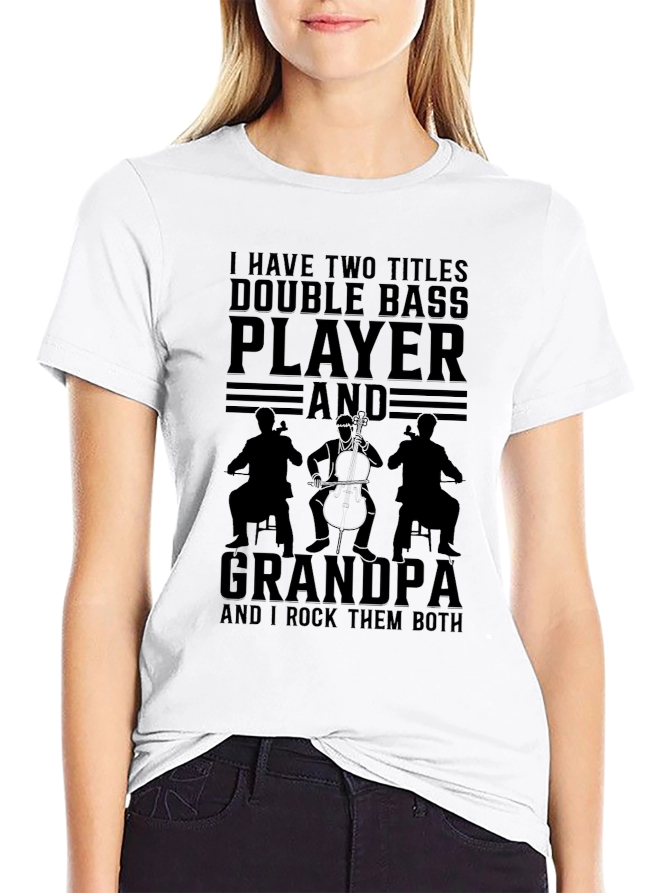 Black Double Bass Player Grandpa T-Shirt view 9