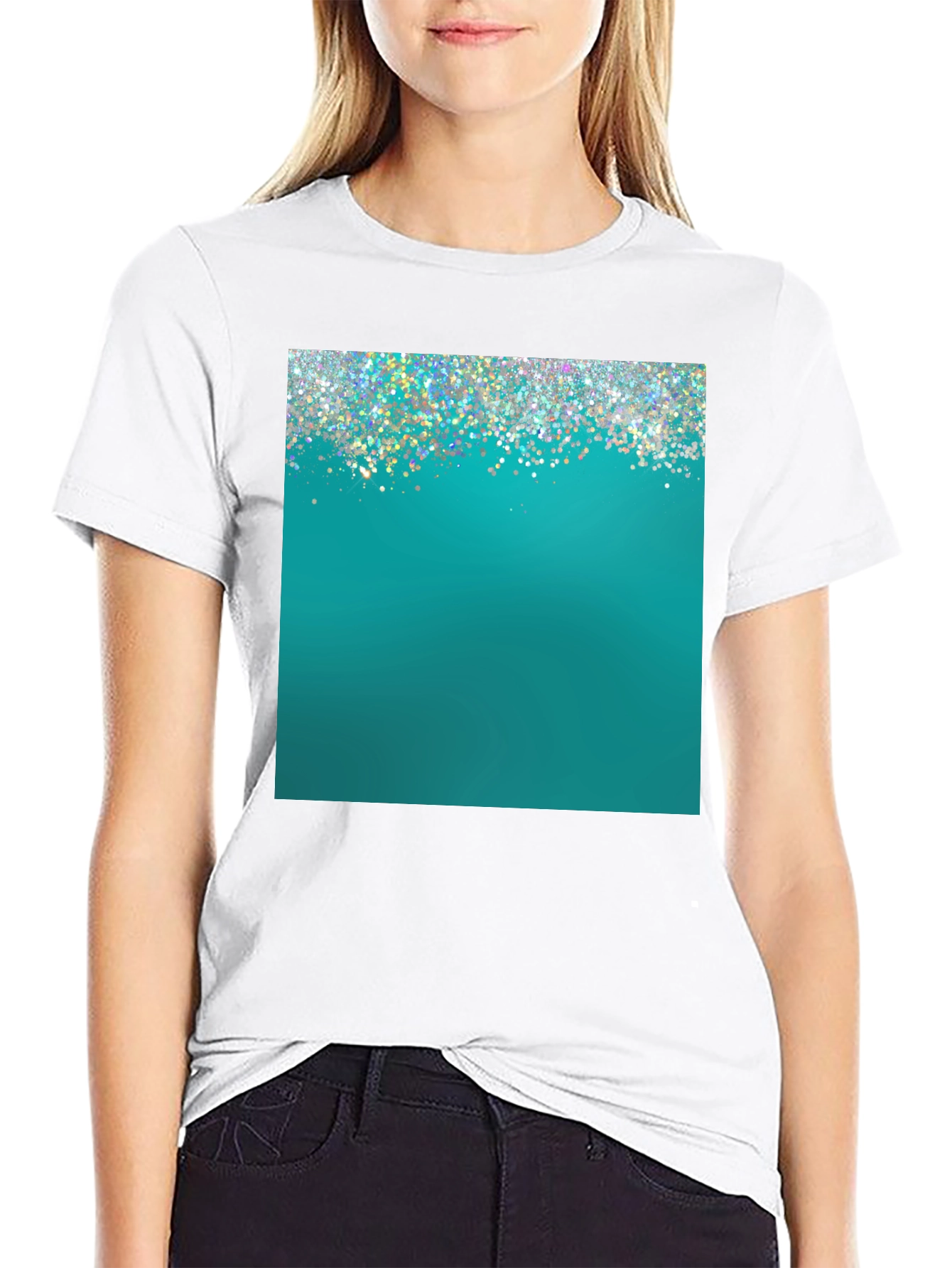 Black Teal Sparkle Graphic Tee - Modern Style view 9