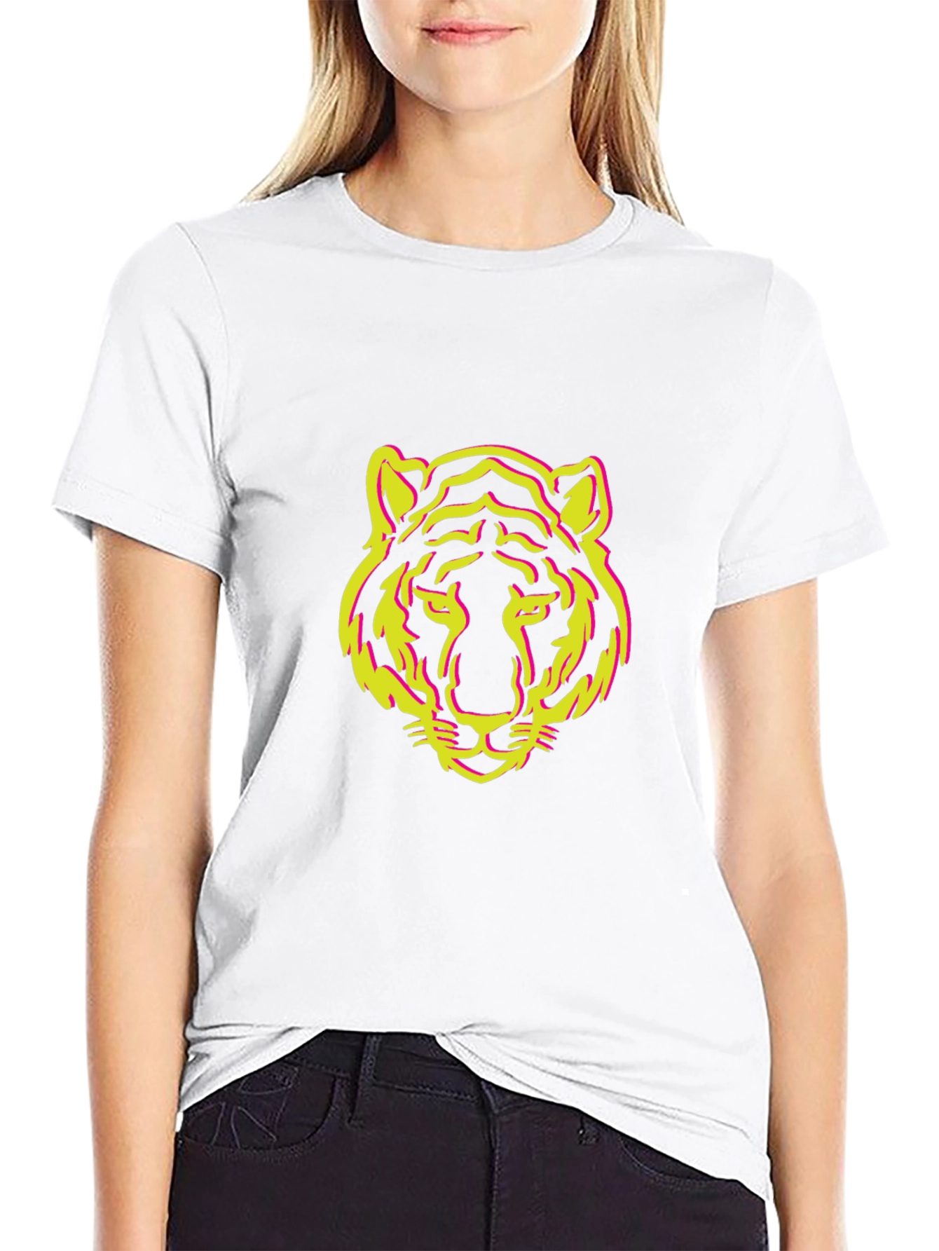 Black Black T-Shirt with Tiger Face Design view 9