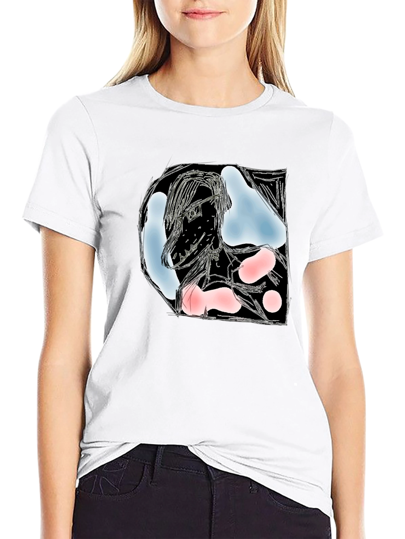 Black Artistic Graphic Print Black T-Shirt - Modern Abstract Design view 9