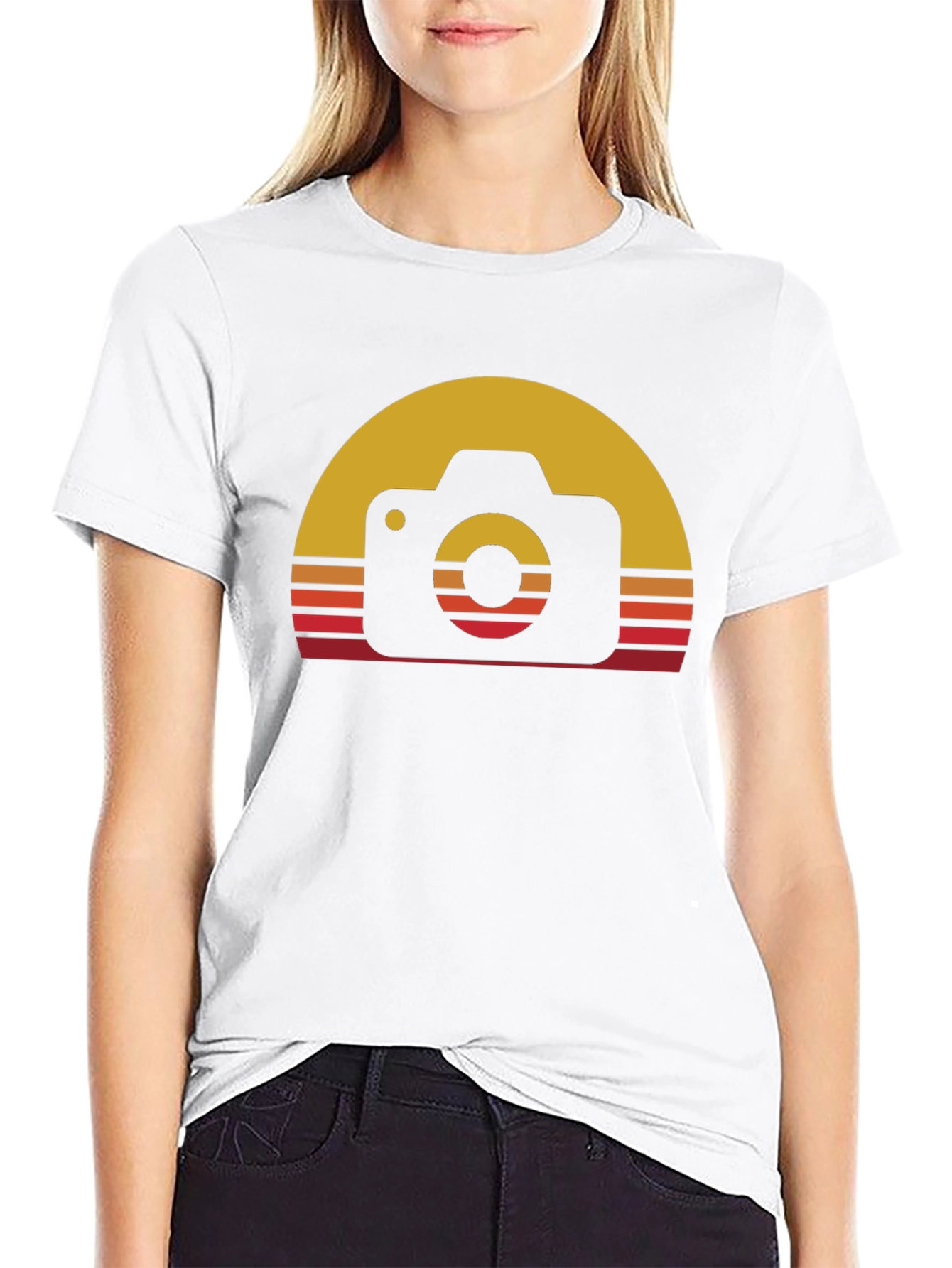 Black Retro Camera Sunset Graphic Tee - Black Cotton Blend view 9