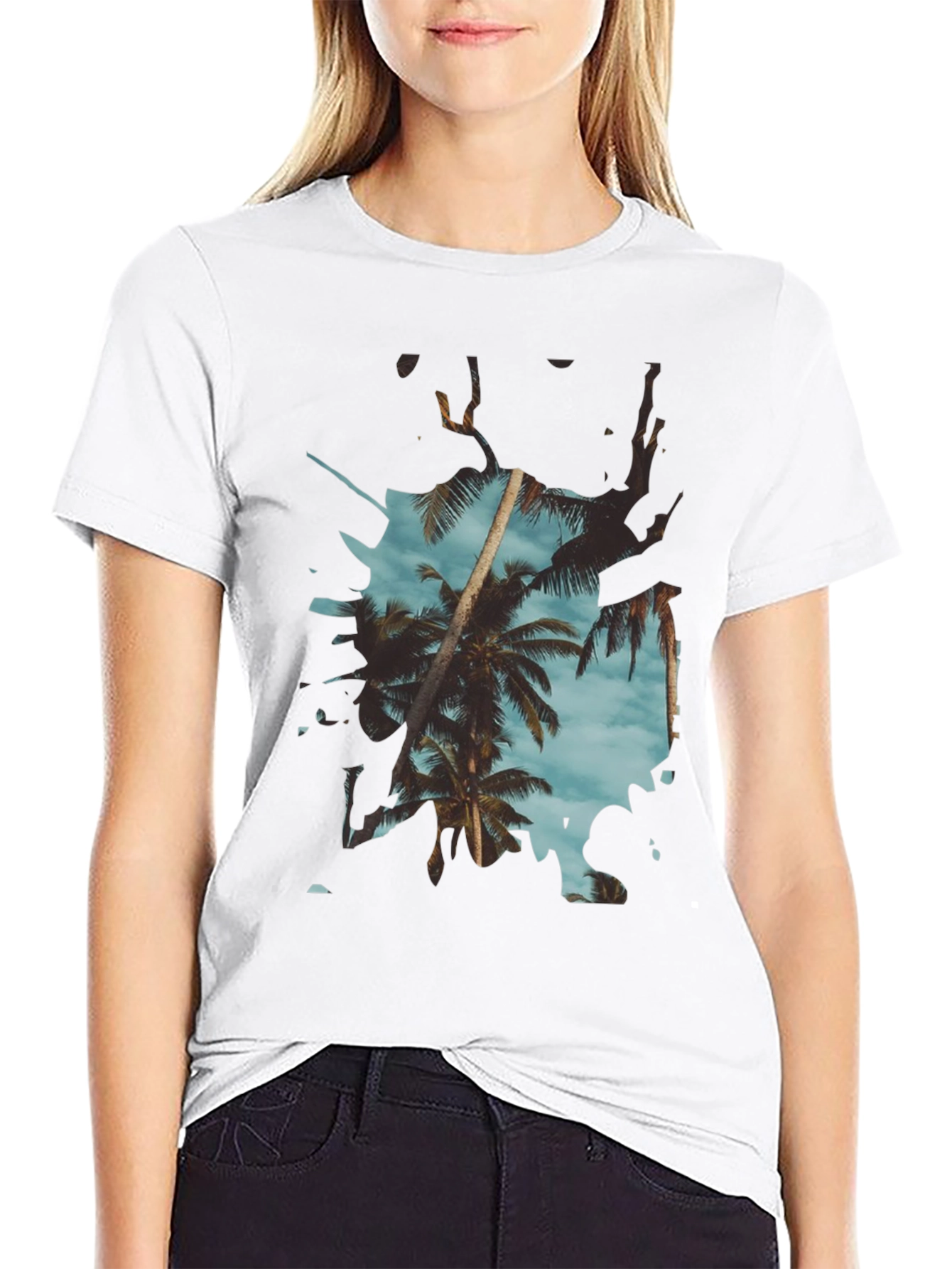 Black Tropical Palm Tree Graphic Tee - Summer Vibes view 9