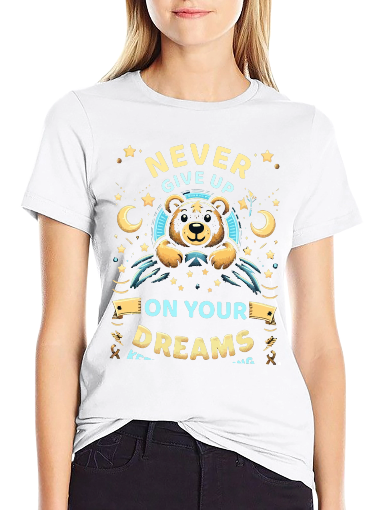 Black Never Give Up On Your Dreams T-Shirt view 9
