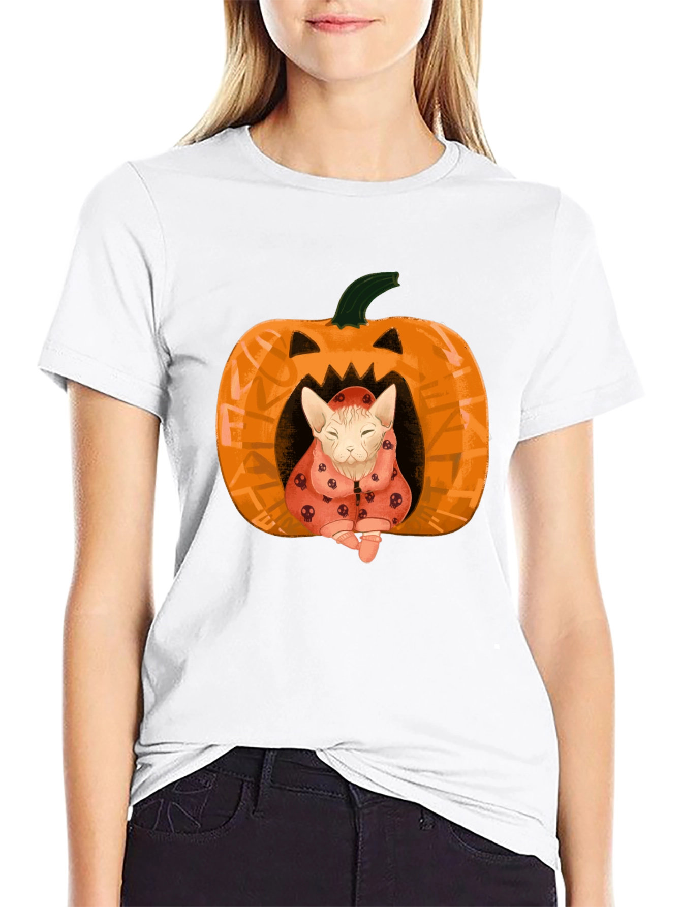 Black Halloween Cat Pumpkin T-Shirt - Spooky Cute! view 9