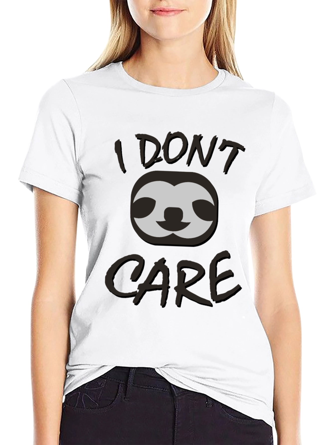Black I Don't Care Sloth Graphic T-Shirt view 9