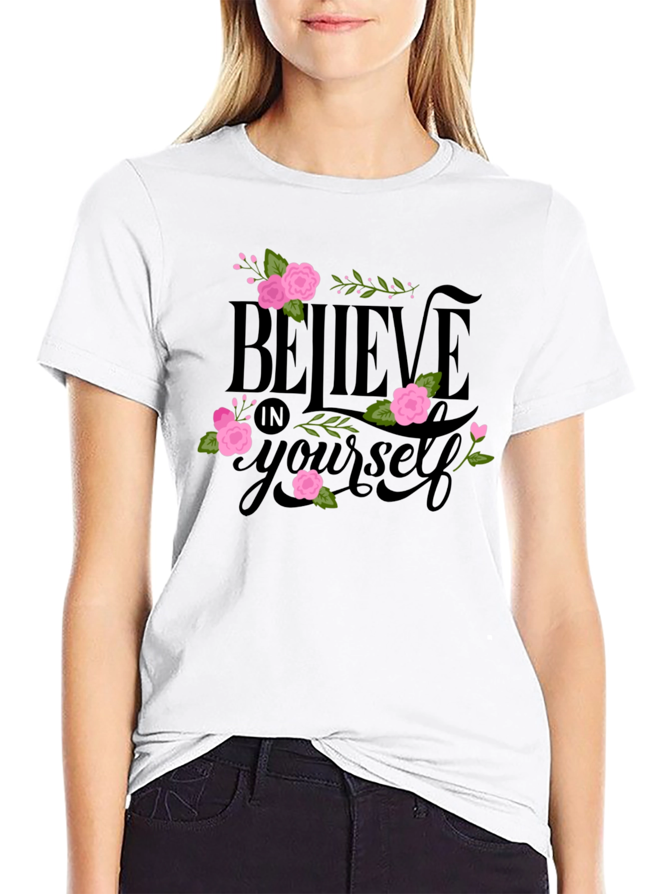 Black Believe in Yourself Floral Tee view 9