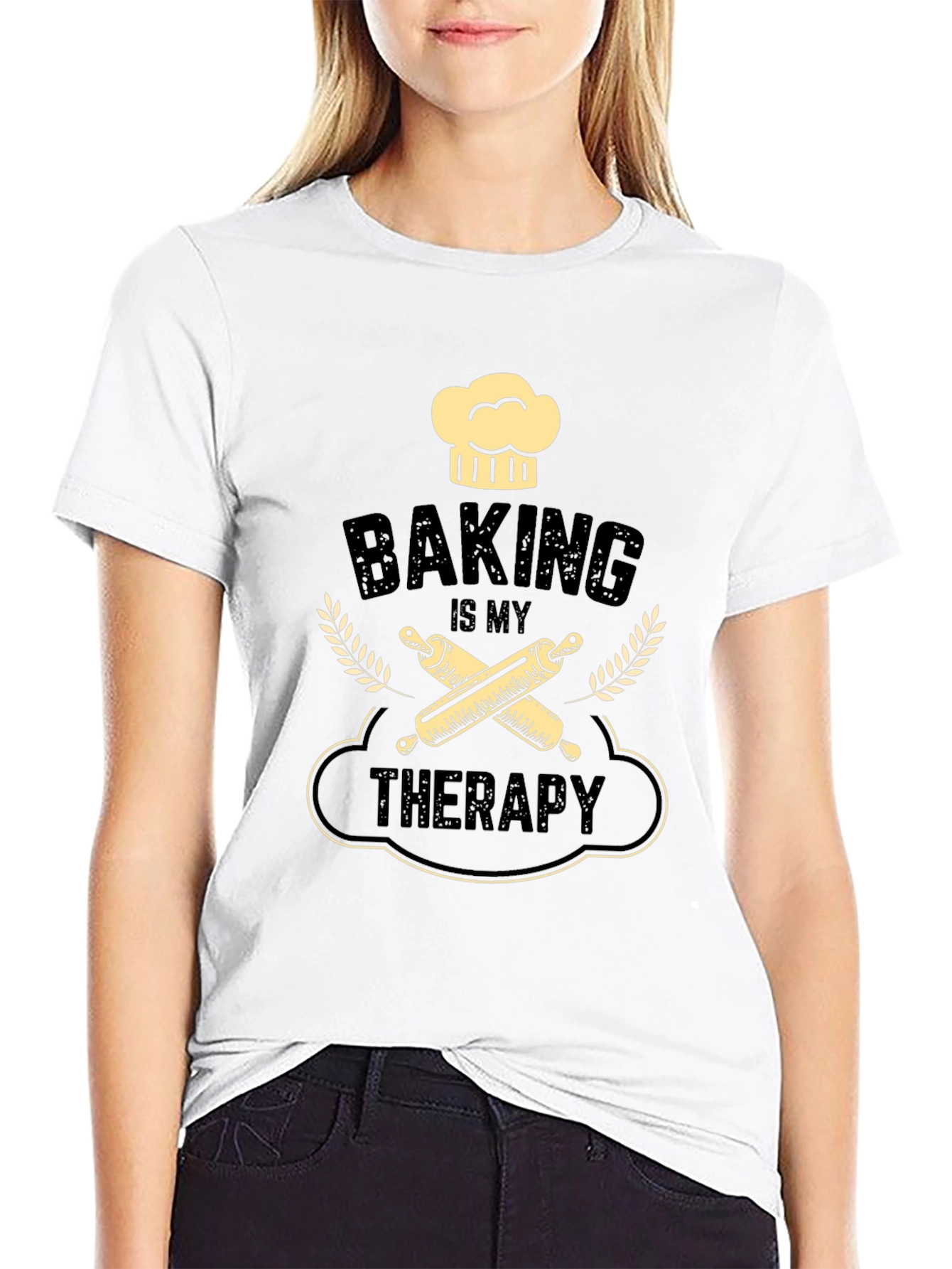 Black Baking Is My Therapy Graphic T-Shirt view 9