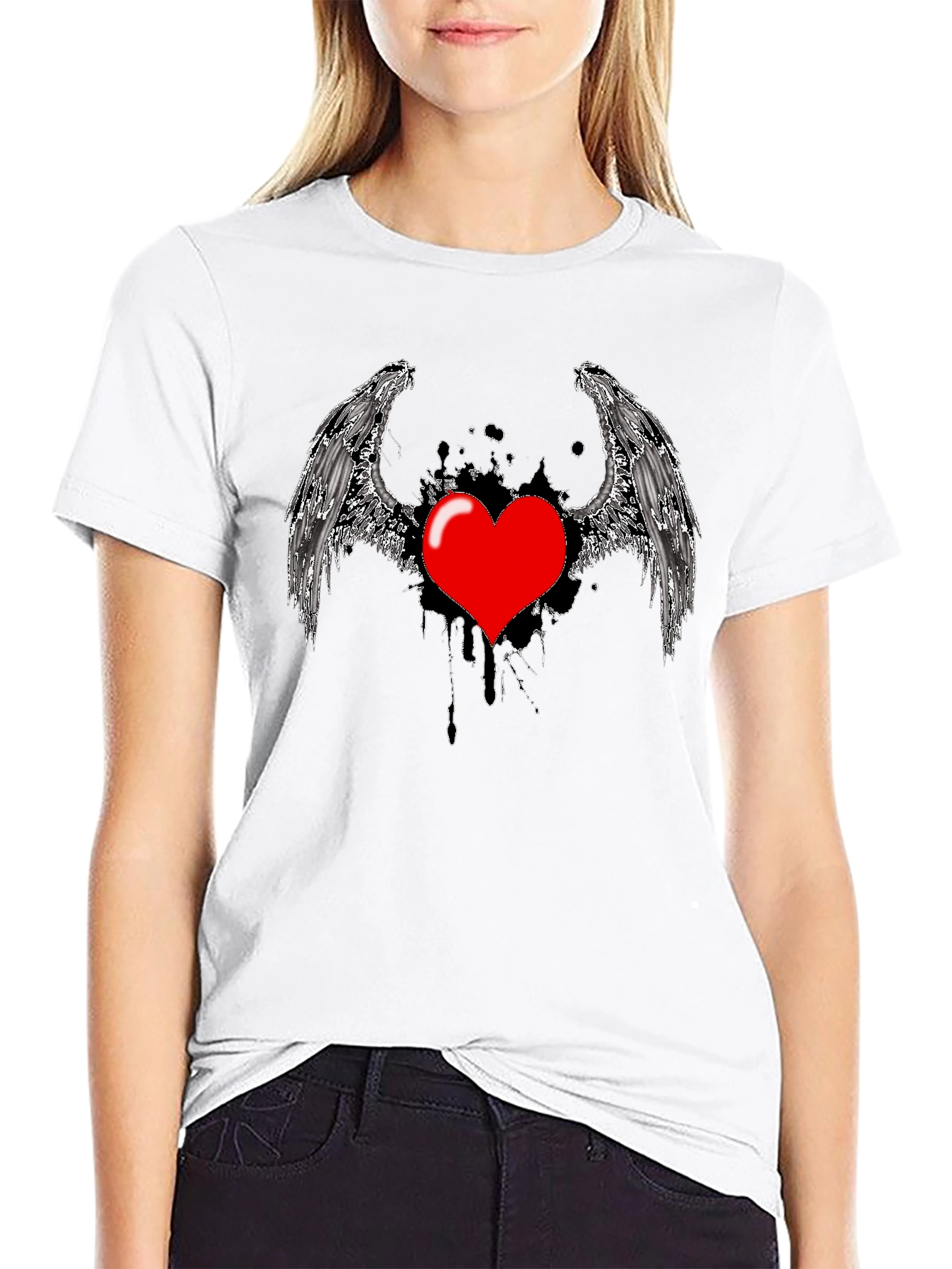Black Heart Wings Graphic Black T-Shirt view 9