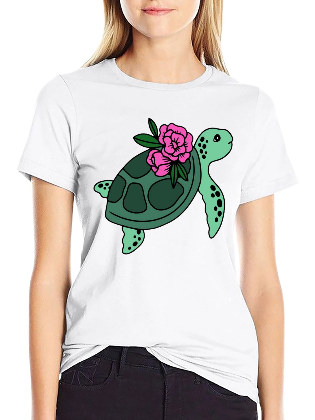 Black Turtle & Flower Graphic Tee - Black view 9