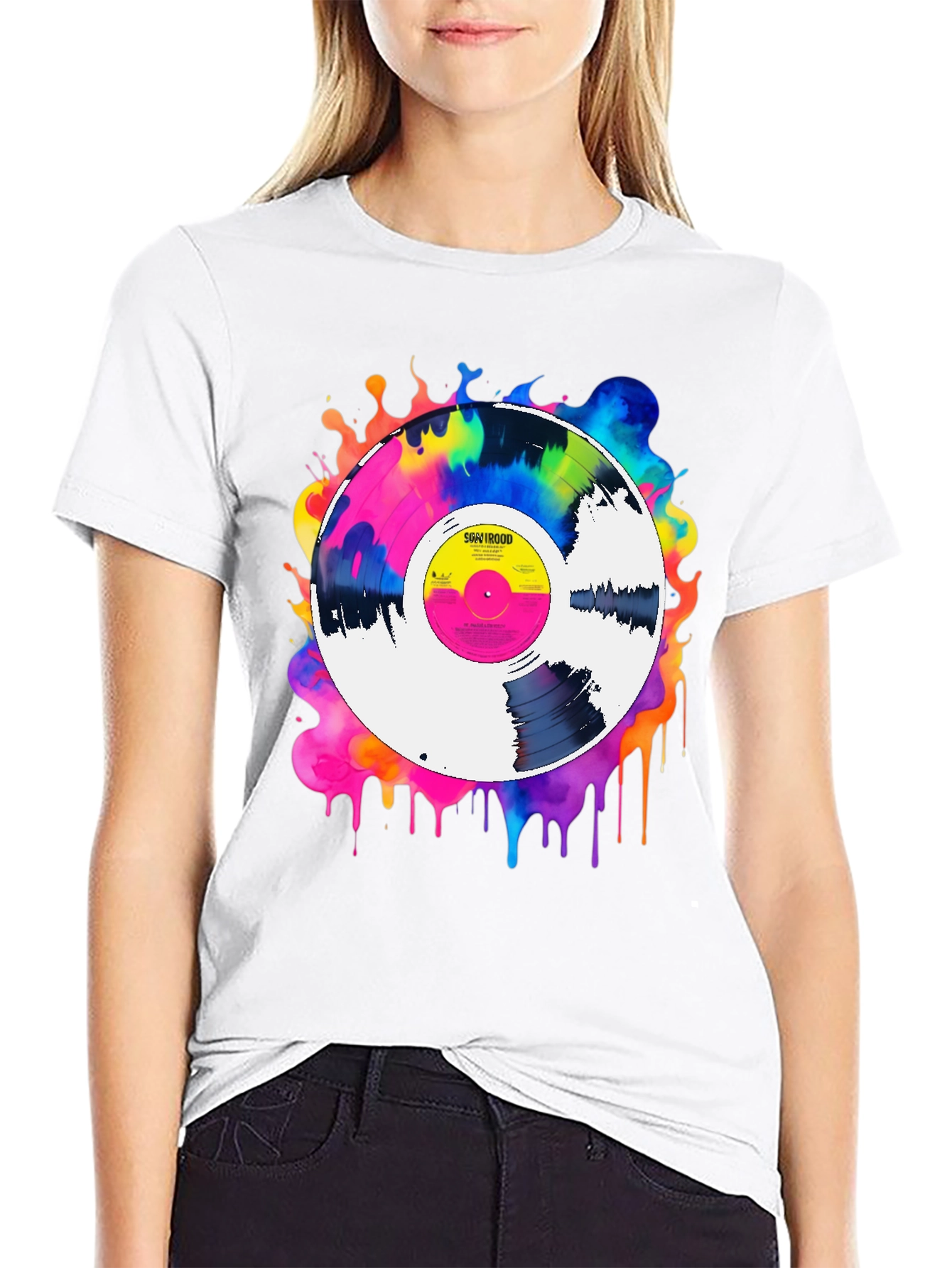 Black Colorful Vinyl Record Graphic Tee - Music Lover T-Shirt view 9
