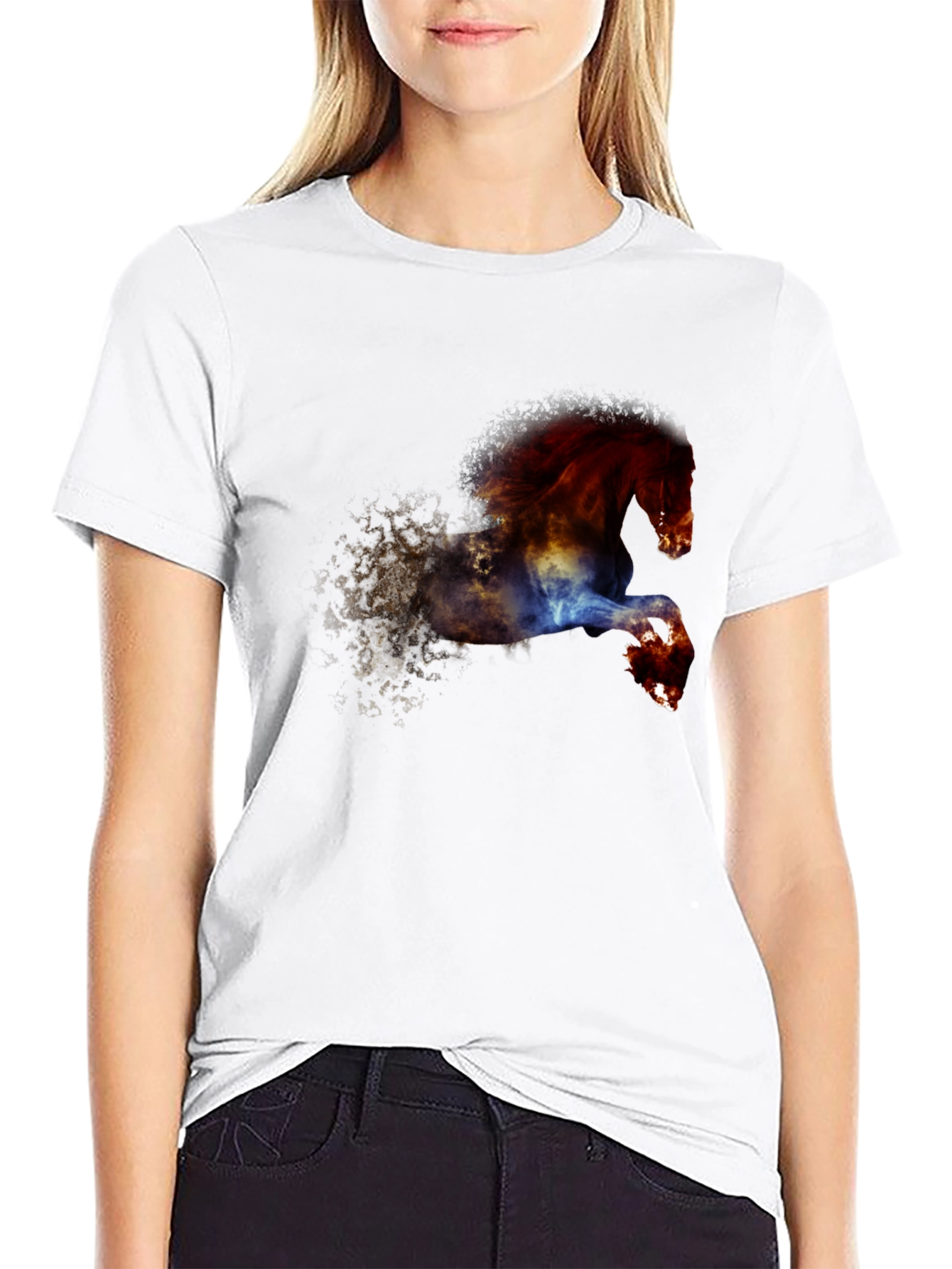 Black Fiery Horse Graphic Tee - Black Cotton Blend view 9