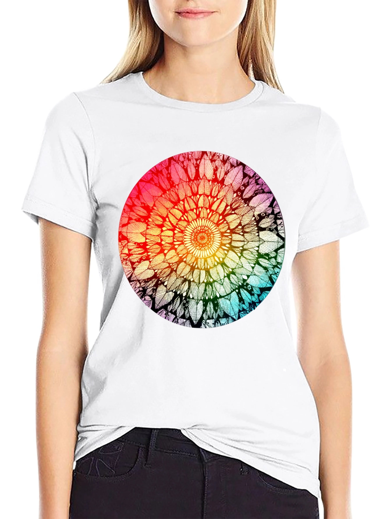 Black Rainbow Mandala Graphic T-Shirt - Unisex view 9