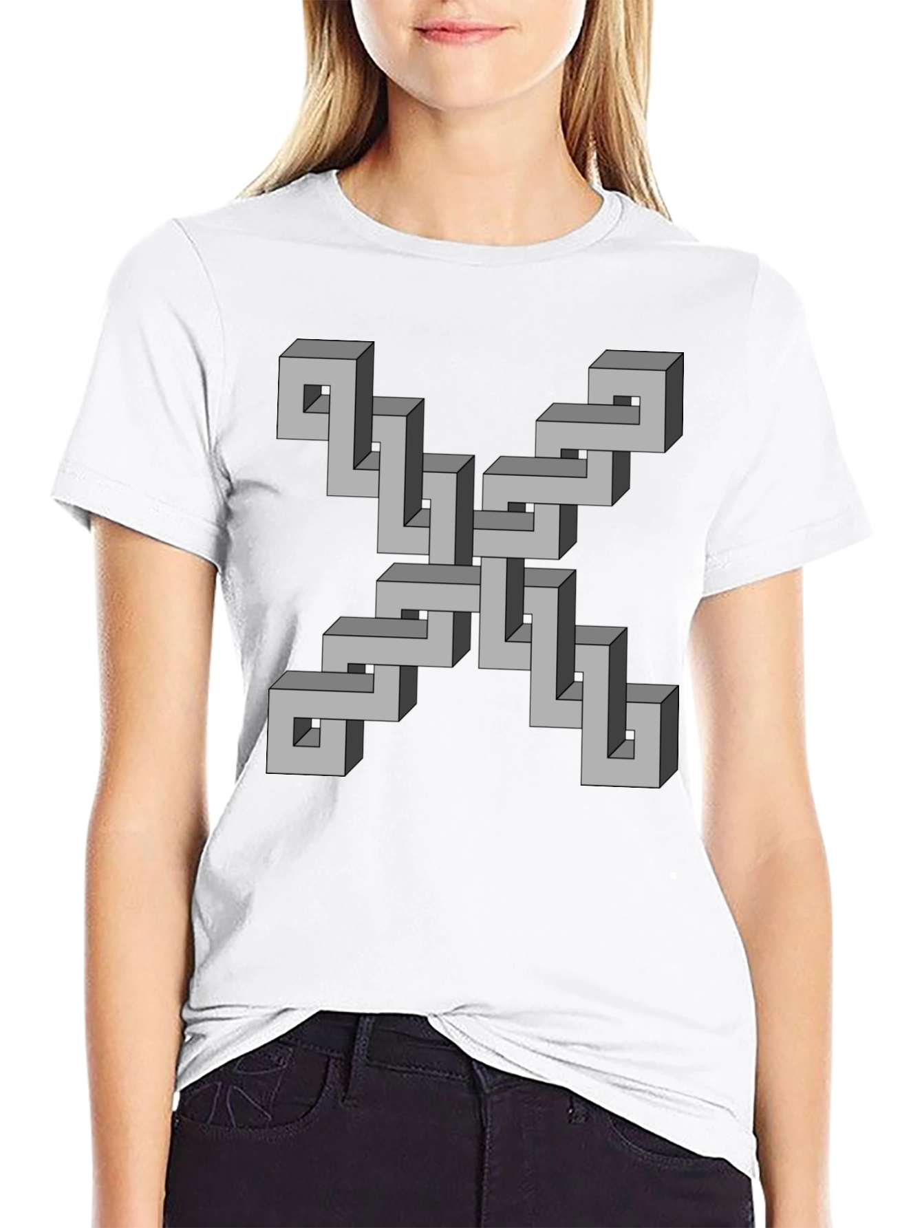Black Optical Illusion Geometric T-Shirt view 9
